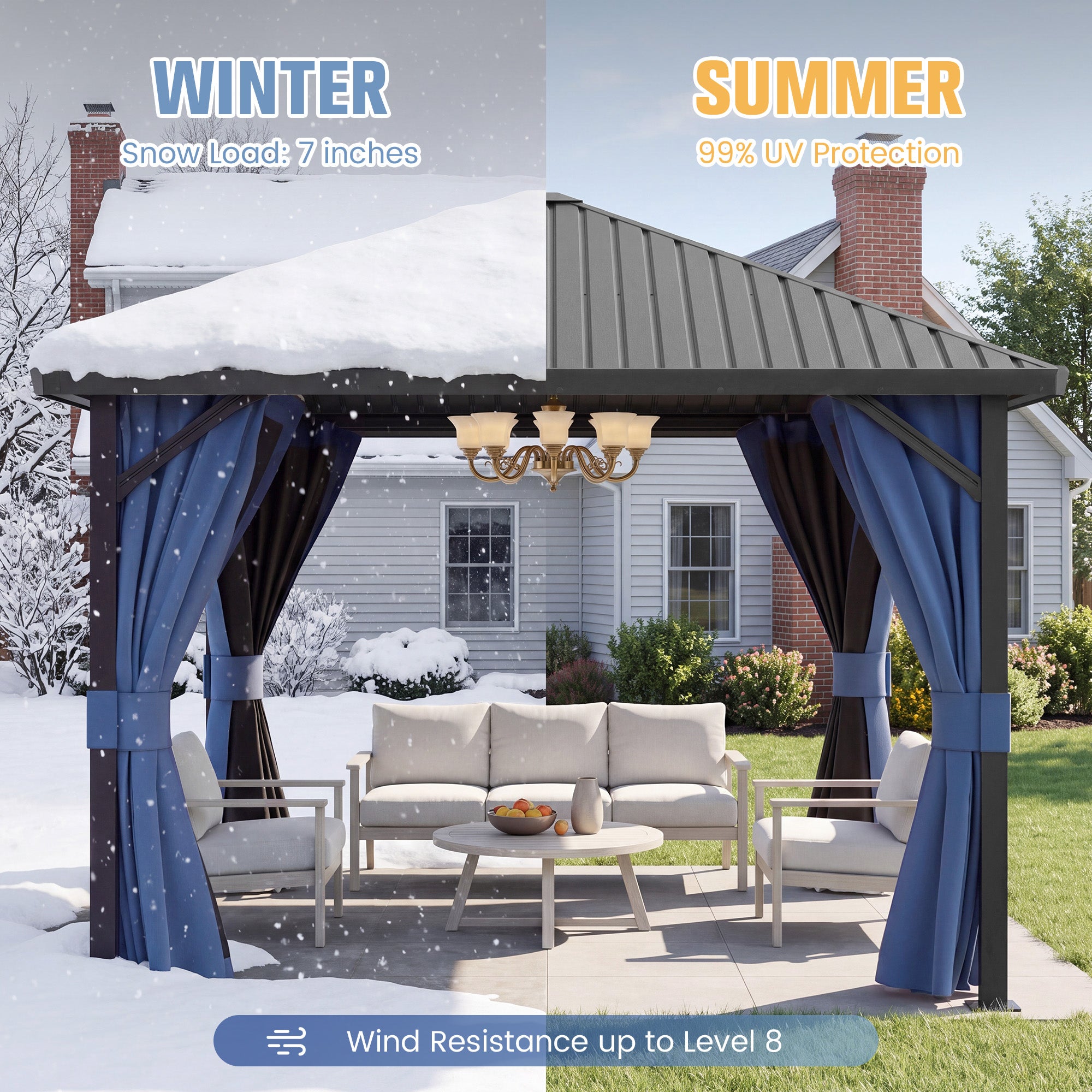 DPATIO 10'x10' Hardtop Gazebo, Outdoor Metal Gazebos for Backyard,Navy Blue