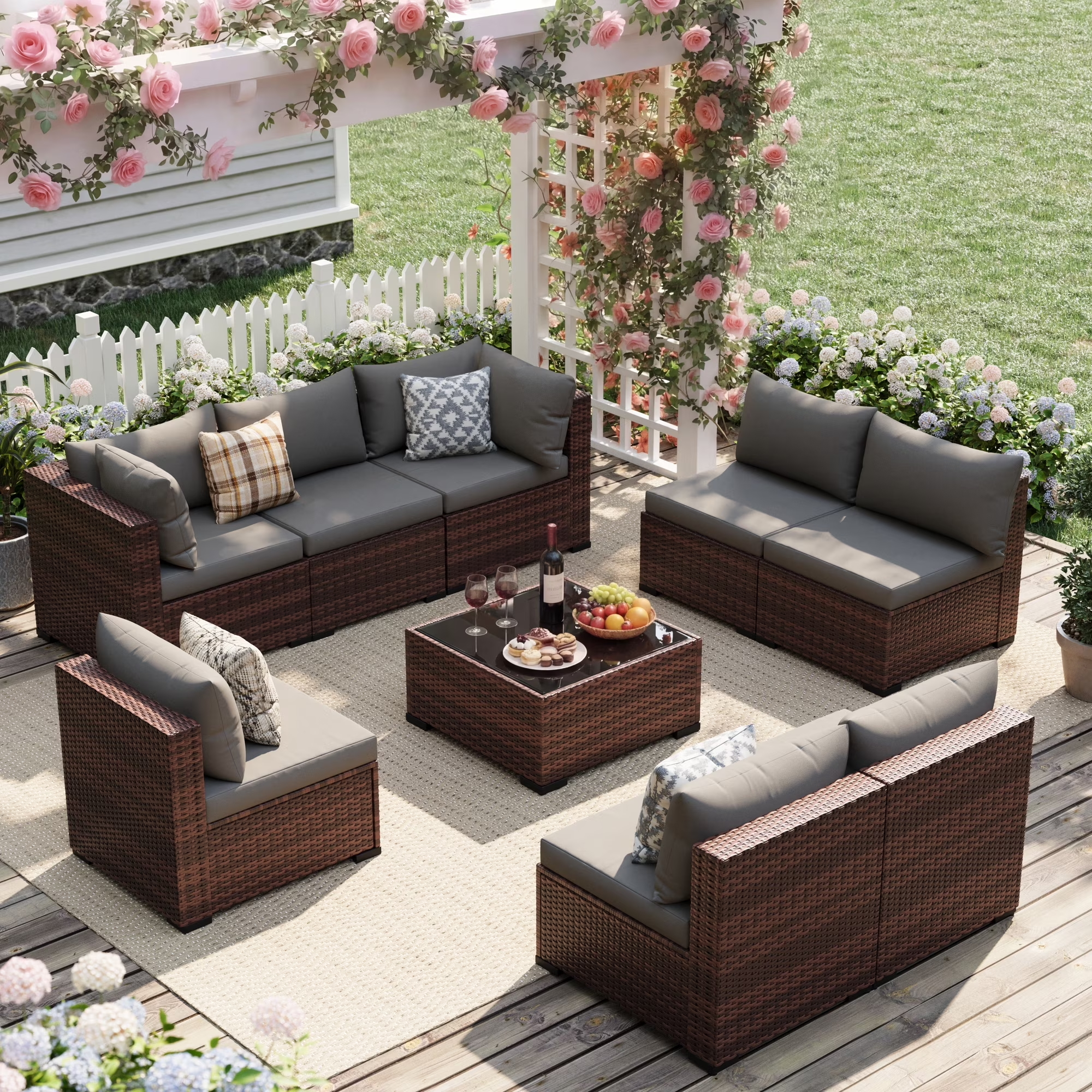 UDPATIO Patio Furniture Sets, Modular Rattan Outdoor Patio Sectional Furniture Sofa Set, Wicker Patio Conversation Set for Backyard,9PCS