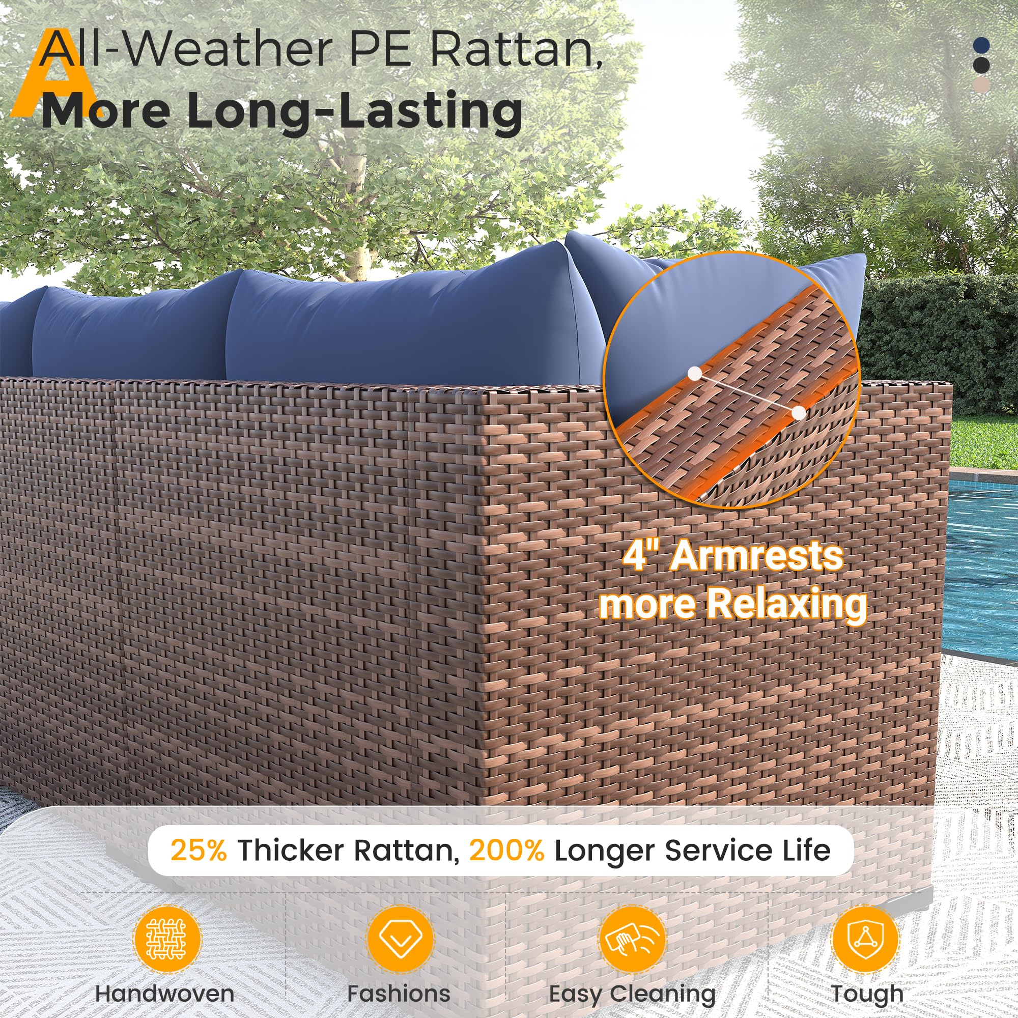 UDPATIO Outdoor Furniture 7-Piece Wicker Patio Set, Non-Slip Cushion