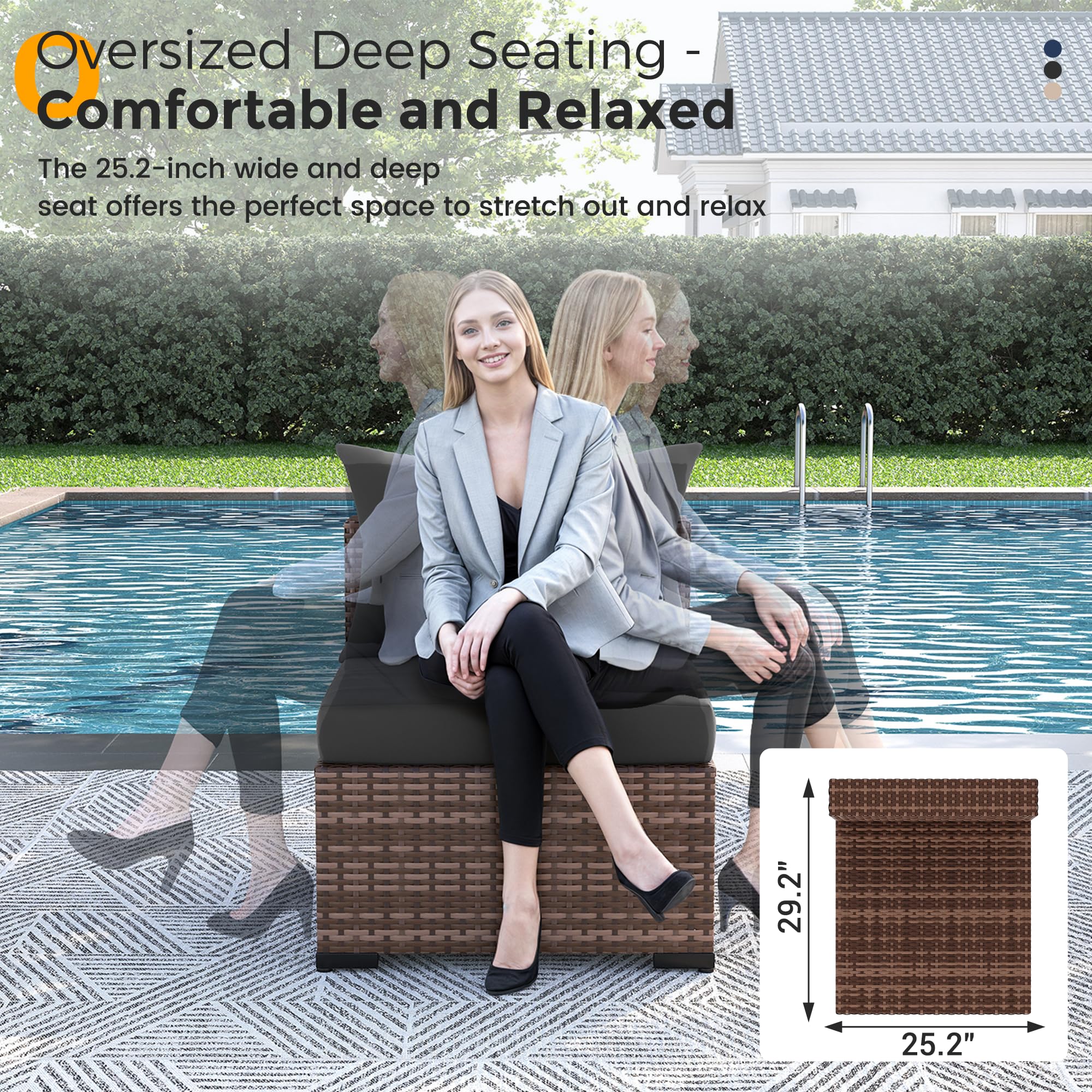 UDPATIO Furniture Set, 7 Piece Sectional Sofas with Wicker Coffee Table, Conversation for Garden, Backyard, Dark Grey