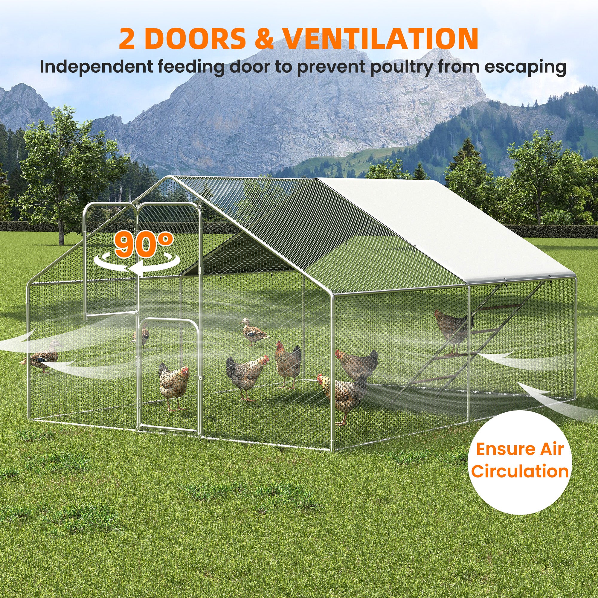 UPDATIO Large Metal Chicken Coop Walk In with Roosting Perch — Heavy-Duty Outdoor Poultry Pen with Protective Cover, Predator-Proof & Weather-Resistant  for 15-25 Chickens,12*10*6 FT