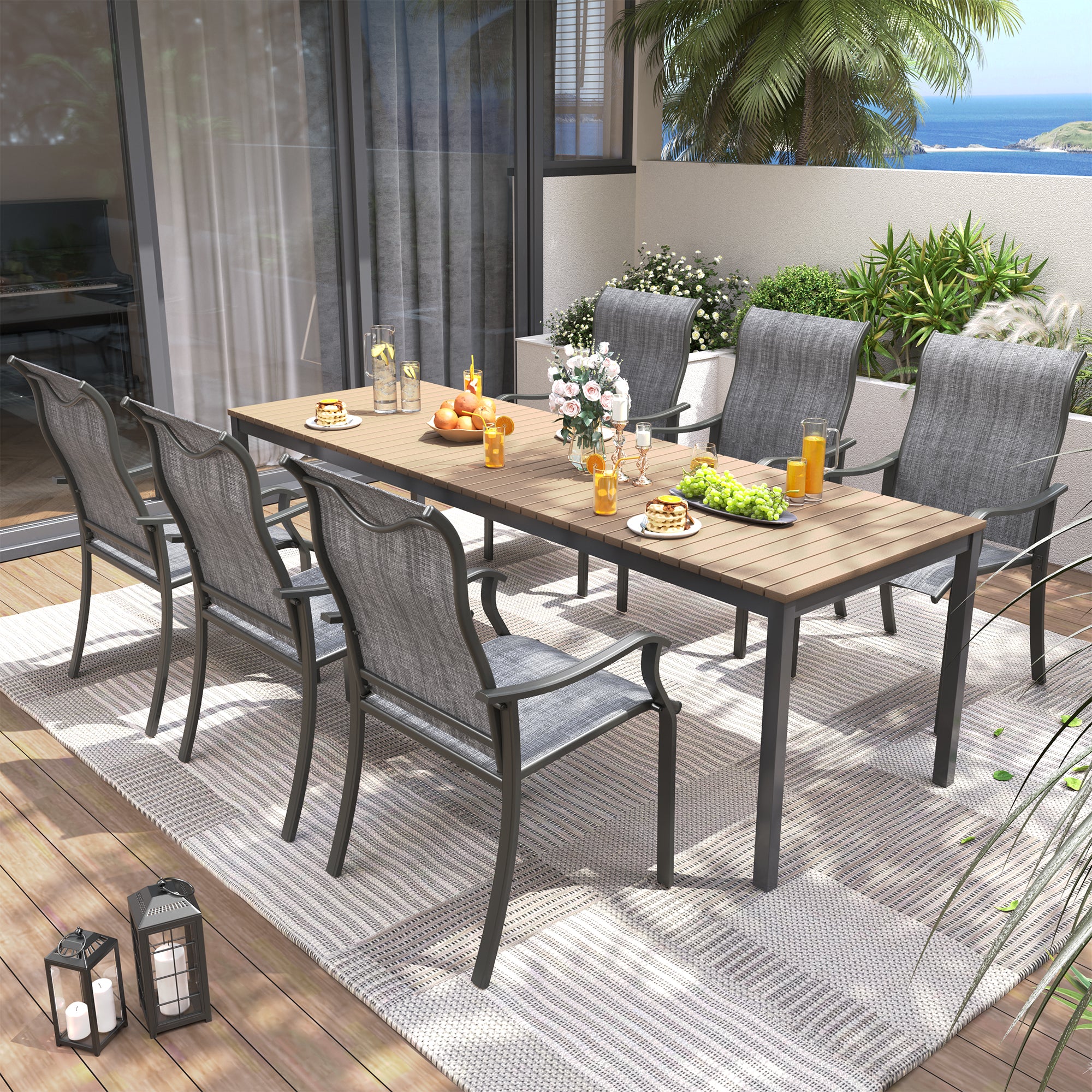 UDPATIO Patio Dining Chairs Set of 6, High Back Wide Seat Outdoor Furniture Chairs with All Weather Breathable Textilene, for Lawn Garden Backyard, Dark Grey