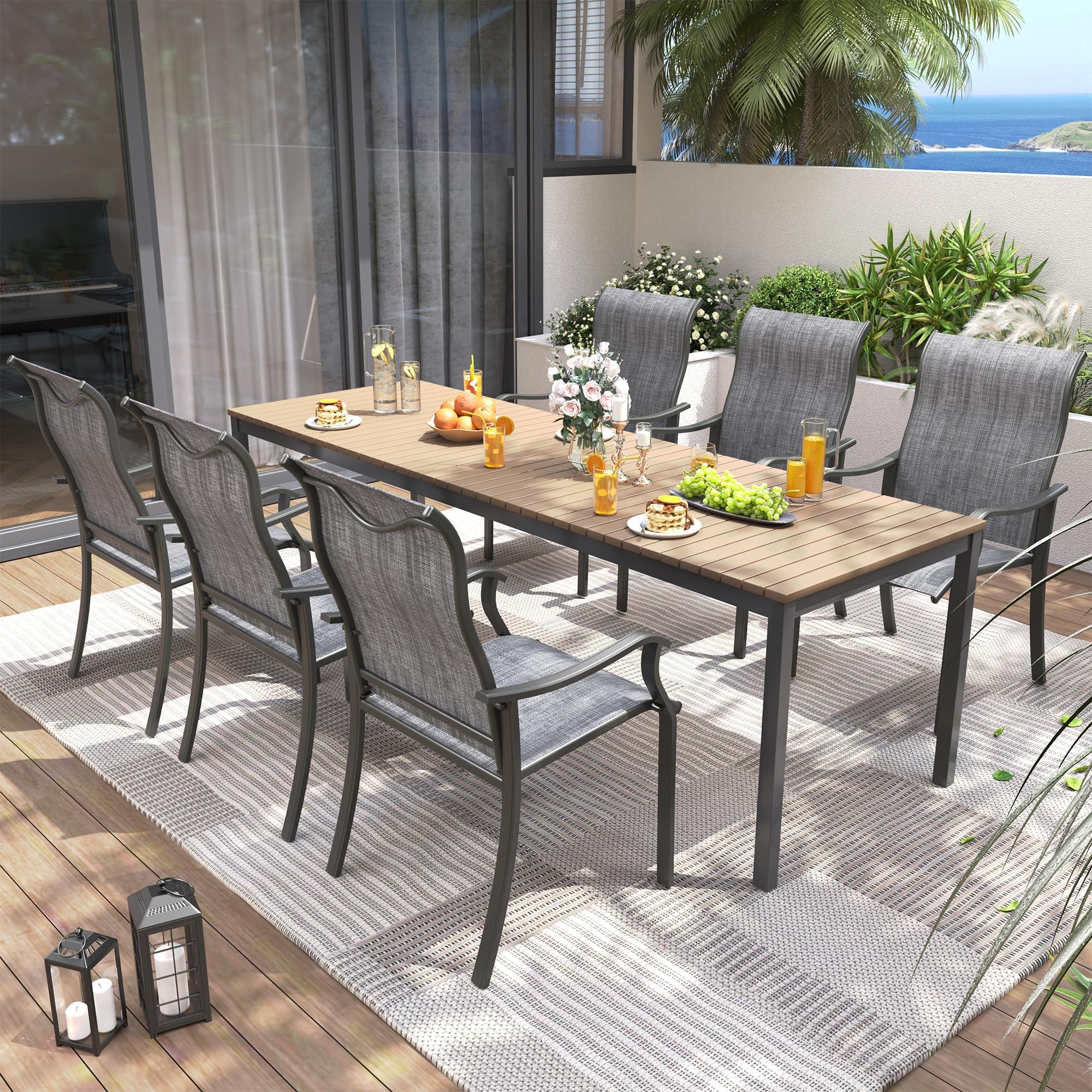 UDPATIO Outdoor Dining Chairs Set of 4, High Back Wide Seat Patio Furniture Chairs with All Weather Breathable Textilene, for Lawn Garden Backyard, Dark Grey