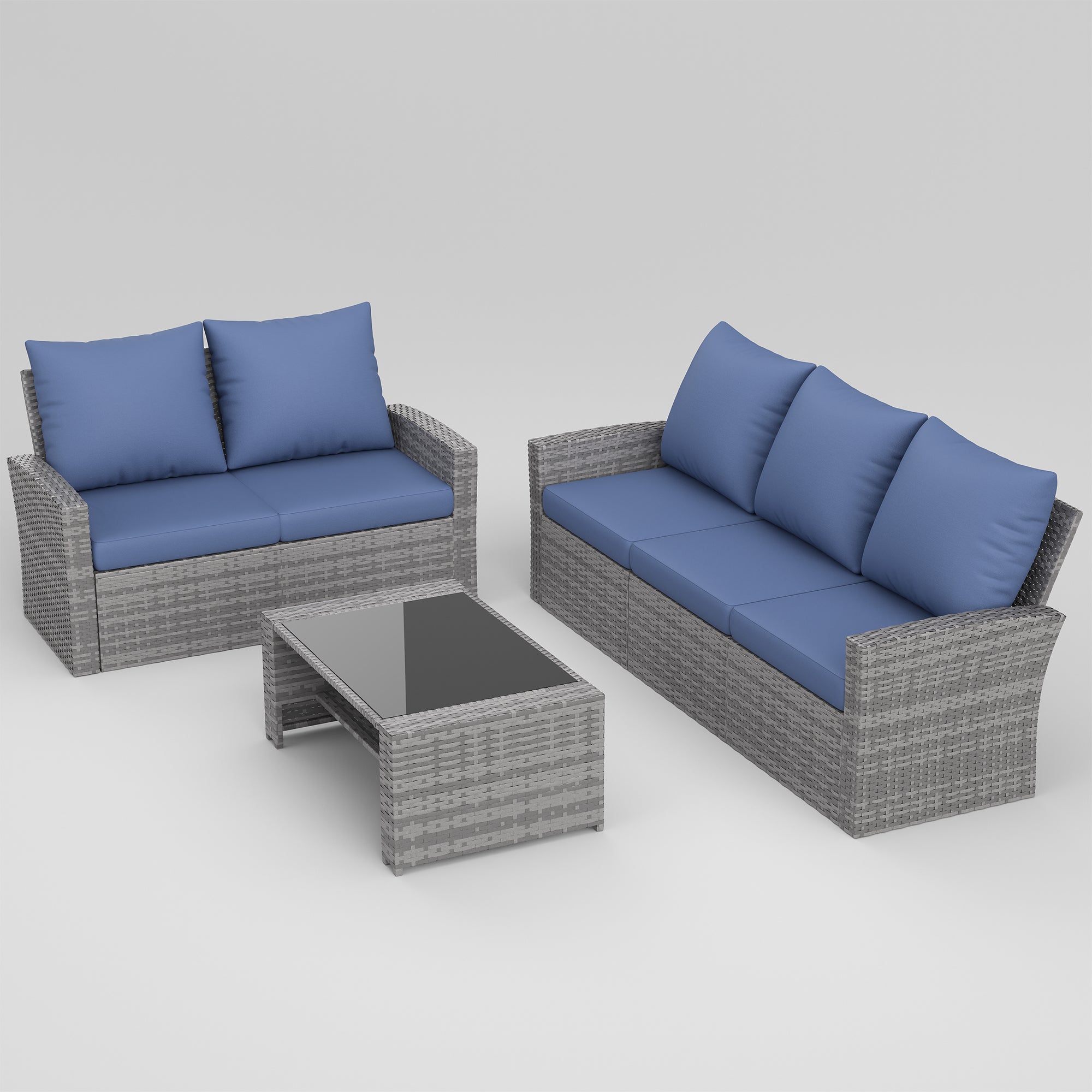 UDPATIO Wicker Patio Furniture Set，Gray PE Rattan Patio Sofa Set with coffee table，Outdoor Sectional Conversation Sets for Balcony, Porch, Backyard, Navy