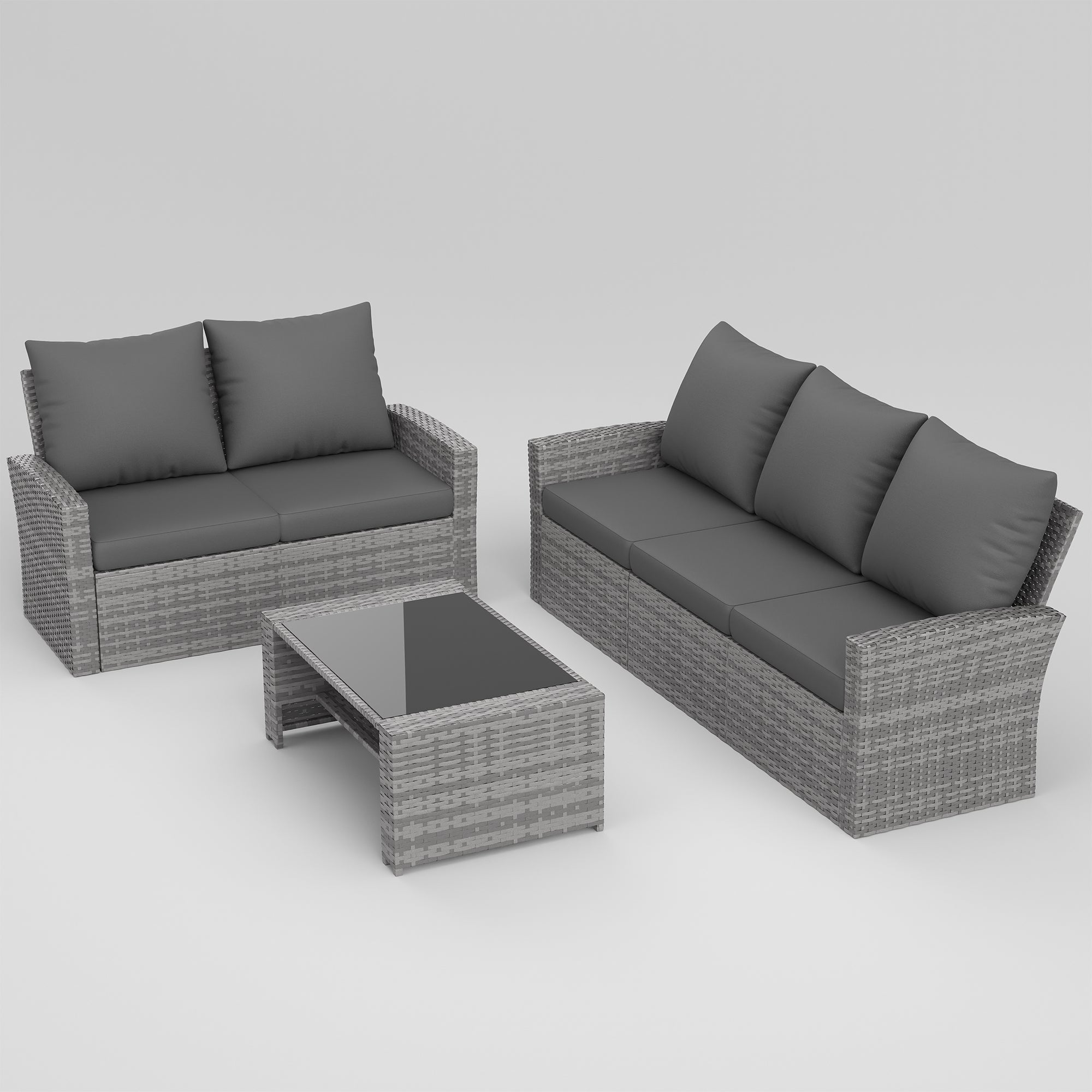 UDPATIO Wicker Patio Furniture Set，Gray PE Rattan Patio Sofa Set with coffee table,Outdoor Sectional Conversation Sets for Balcony, Porch, Backyard, Gray