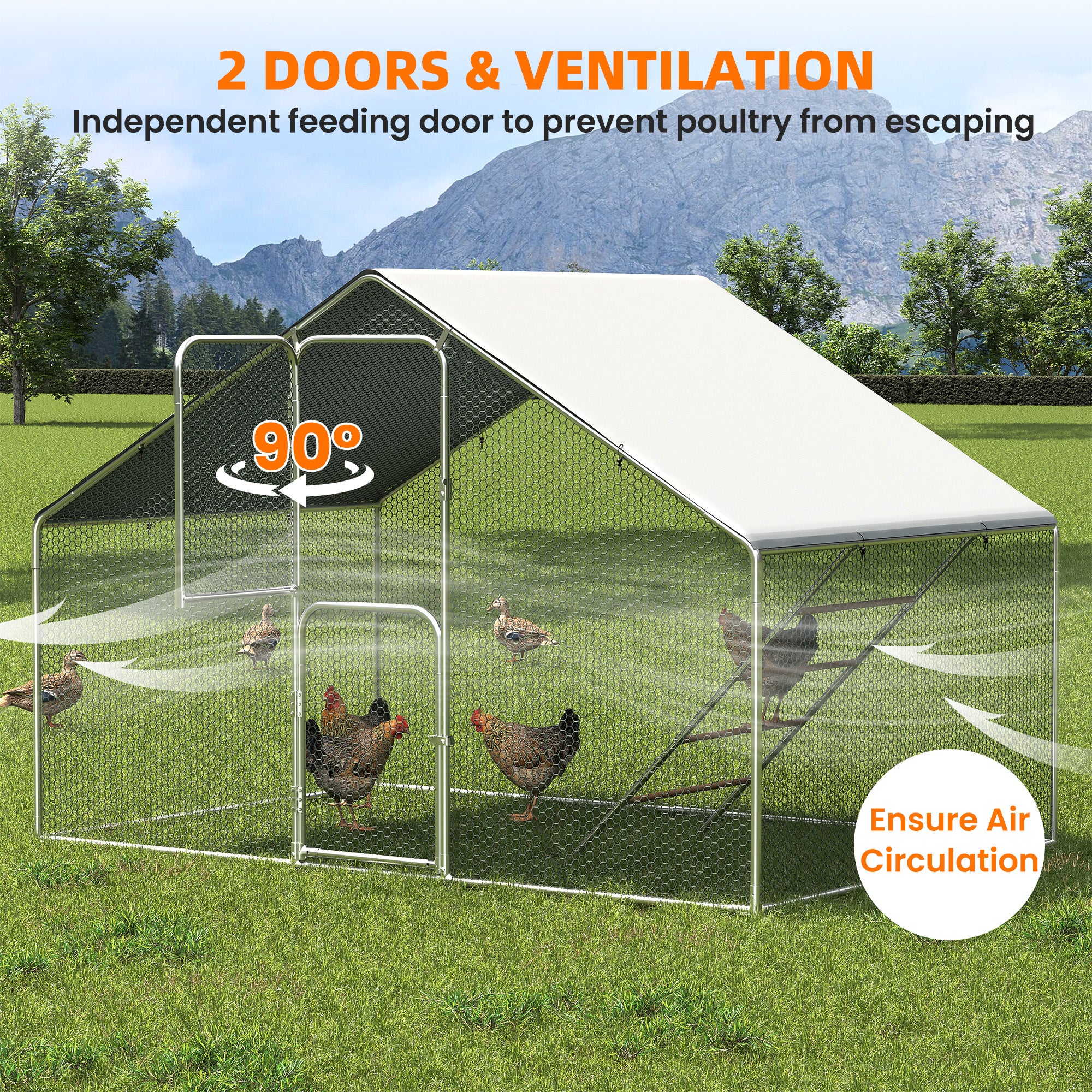 UPDATIO Large Metal Chicken Coop Walk In with Roosting Perch — Heavy-Duty Outdoor Poultry Pen with Protective Cover, Predator-Proof & Weather-Resistant  for 10-15 Chickens,6*10*6 FT