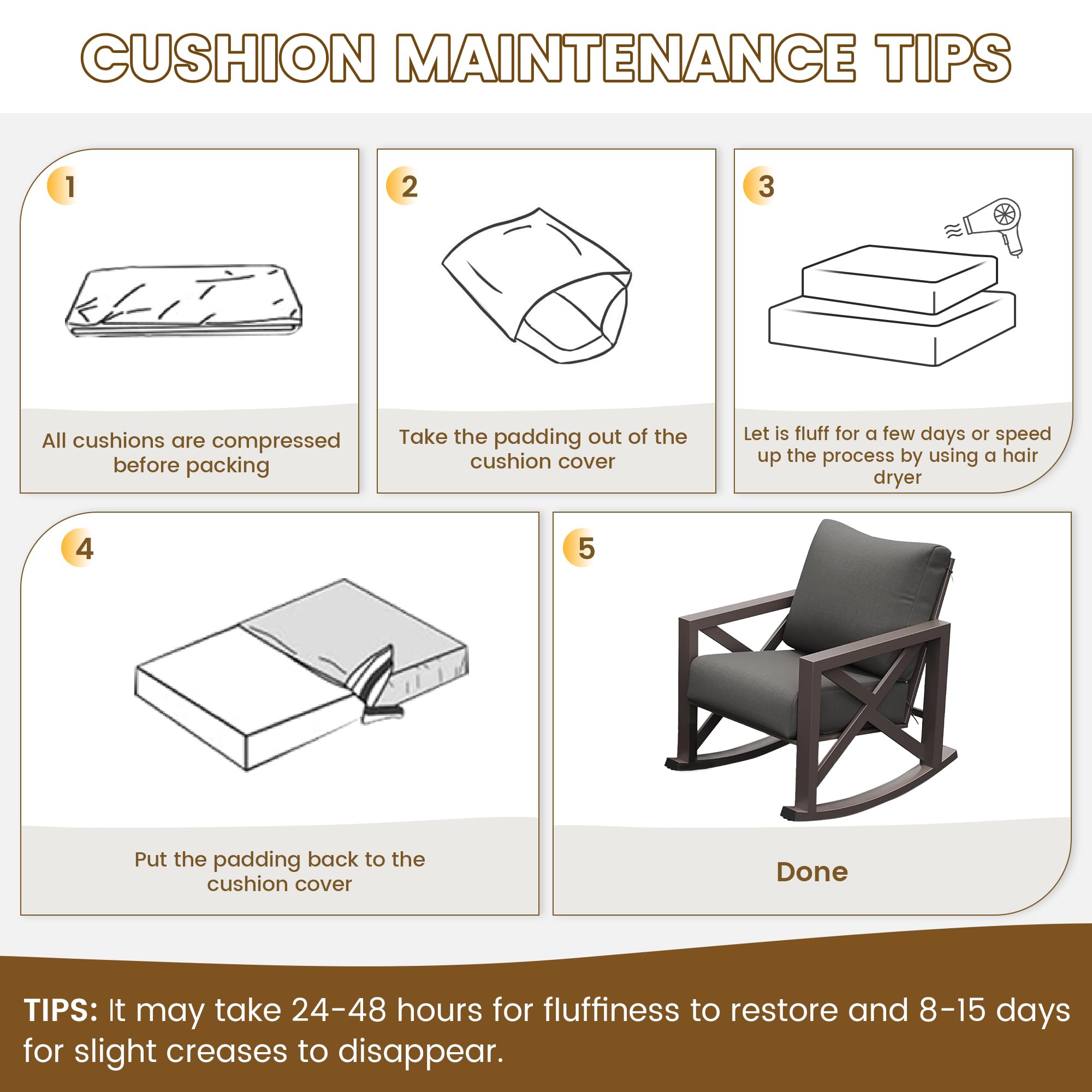 UDPATIO Outdoor Rocking Chair Set 2 with Coffee Table, 3 Piece Metal Patio Furniture Set with 6.5" Water-Resistant Cushions, 350lbs Heavy-Duty, for Porch, Patio, Balcony, Dark Grey