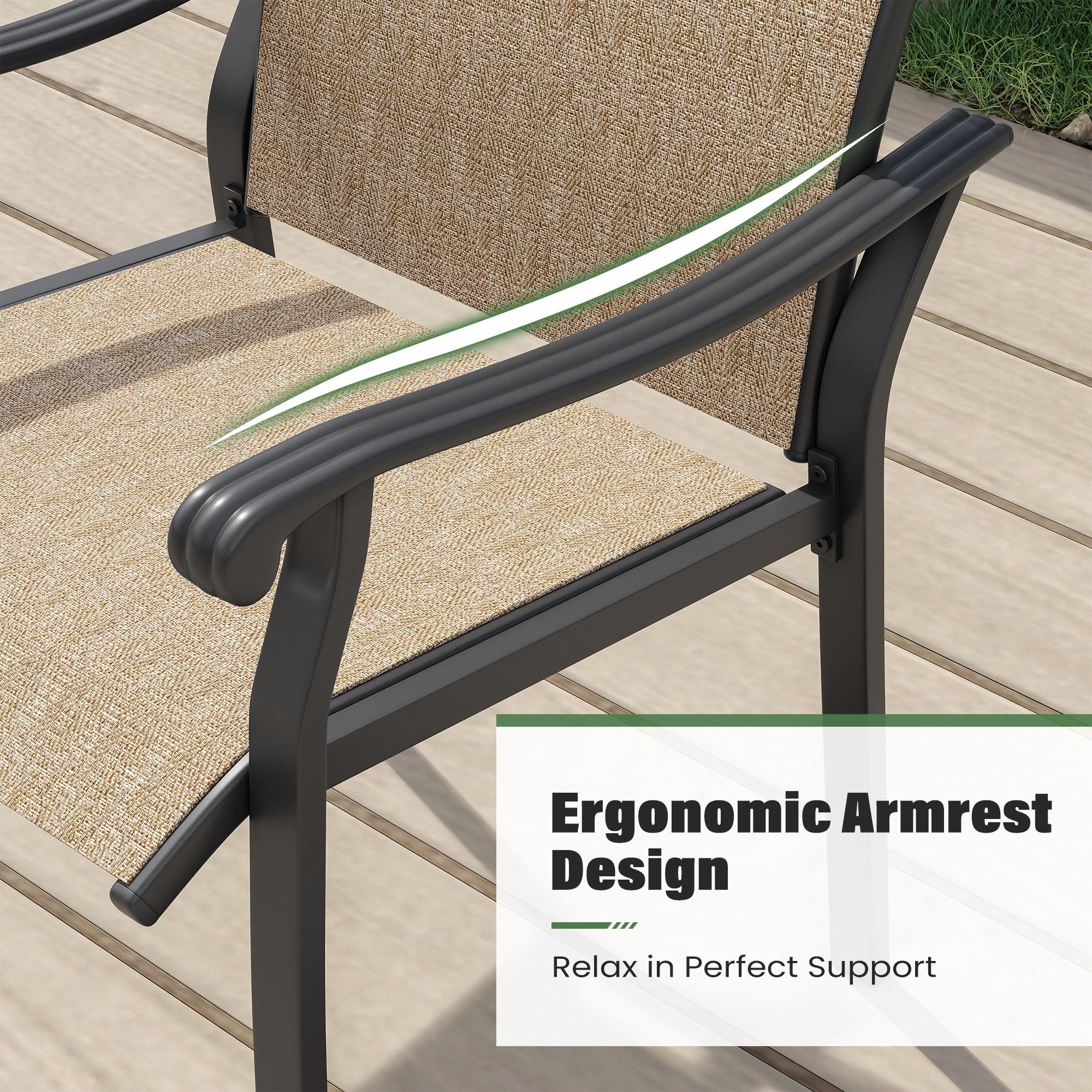 UDPATIO 7 Piece Patio Dining Set for 6, Patio Outdoor Table and Chairs, 51" Black Round Table with Umbrella Hole, Brown Patio Chairs, Patio Dining Set Outdoor Dining Set for Lawn, Backyard, Deck