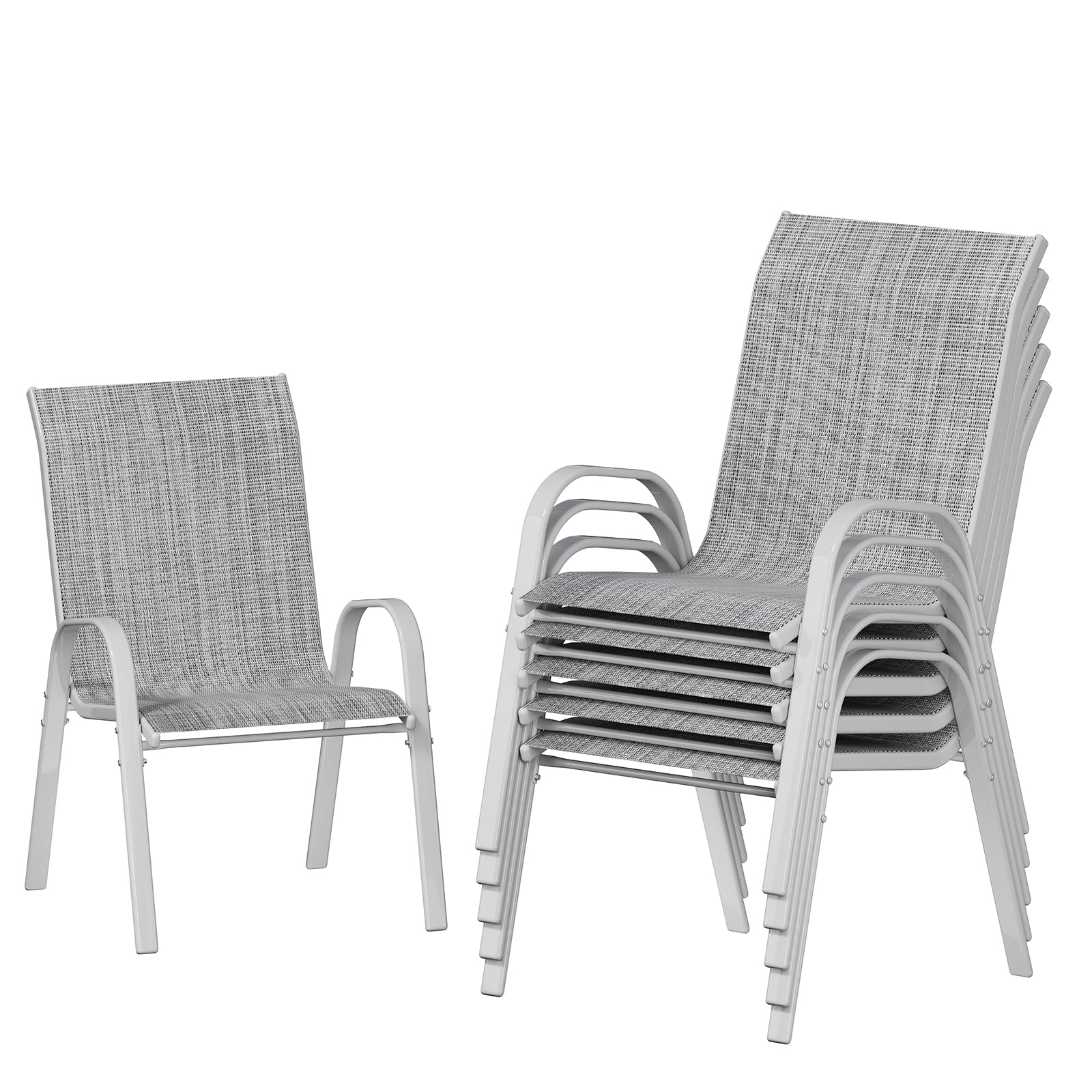 UDPATIO Patio Chairs Set of 6, Stackable Silver Outdoor Dining Chairs with High Back, Breathable Textilene Fabric Outdoor Chair All Weather, 350LBS Capacity for Garden, Backyard (Light Grey)
