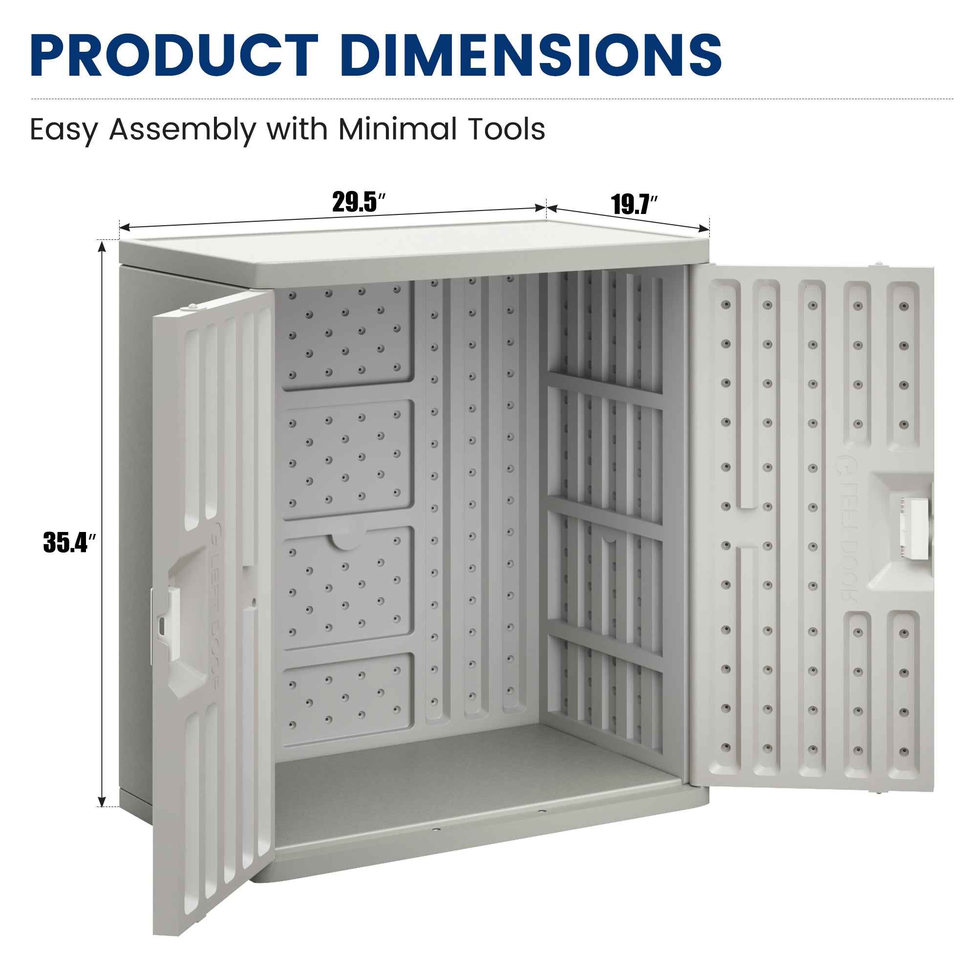 UDPATIO Resin Outdoor Storage Cabinet with Lockable Doors, 30" W x 20" D x 35" H Dark Grey Garage Cabinet,Small Shed for Organized Storage in Patio, Garage and Kitchen，, Grey