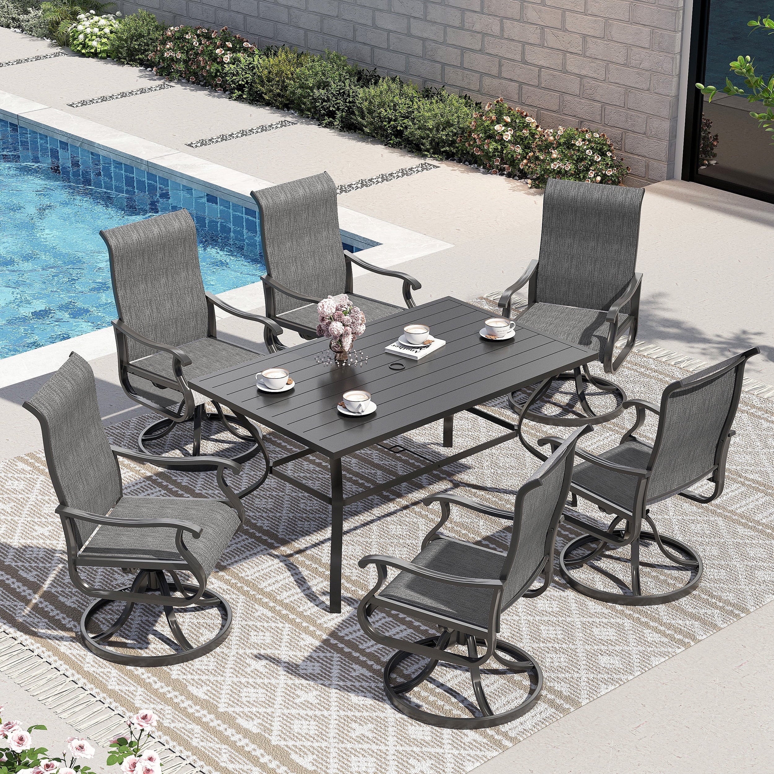 UDPATIO Aluminum Outdoor Dining Chairs - Set of 6, Dark Grey