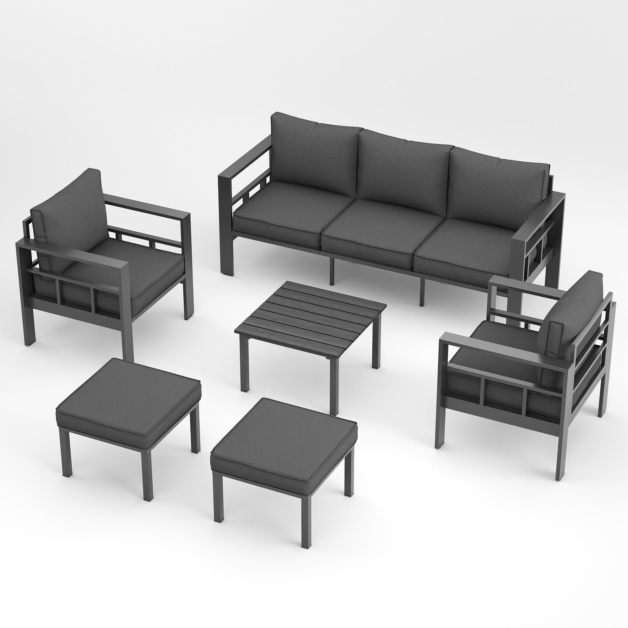 UDPATIO Aluminum Outdoor Furniture Set with 2 Ottomans, 6 Pieces All-Weather & UV-Resistant Patio Sectional Sofa Set for Deck, Backyard, Poolside, Dark Gray