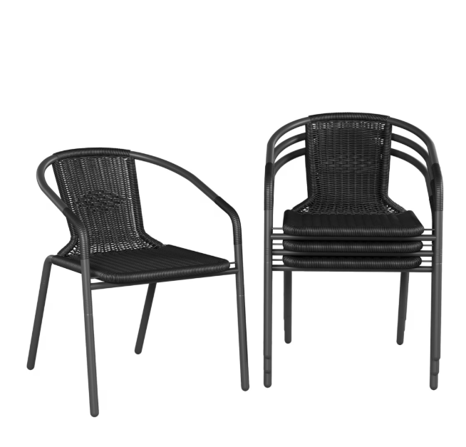 UDPATIO Rattan Patio Dining Chairs Set of 4, Wicker Stackable Outdoor Chairs, for Indoor Bistro Restaurant Porch Deck, Black