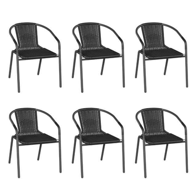 UDPATIO Rattan Outdoor Dining Chairs Set of 6, Wicker Stackable Patio Chairs, for Indoor Restaurant Porch Deck, Black