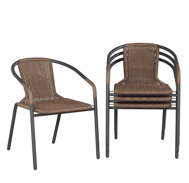 UDPATIO Rattan Patio Dining Chairs Set of 4, Wicker Stackable Outdoor Chairs, for Indoor Restaurant Porch Deck, Brown