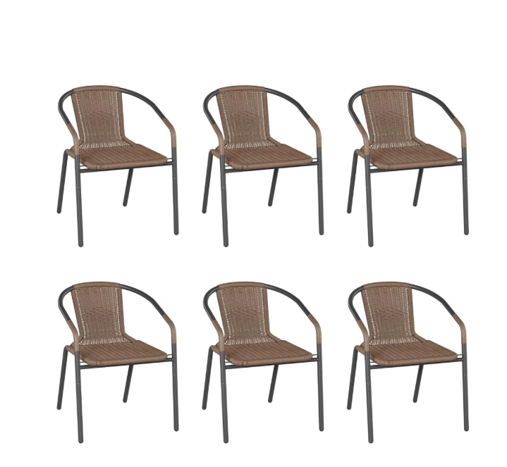 UDPATIO Rattan Outdoor Dining Chairs Set of 6, Wicker Stackable Patio Chairs, for Indoor Restaurant Porch Deck, Brown