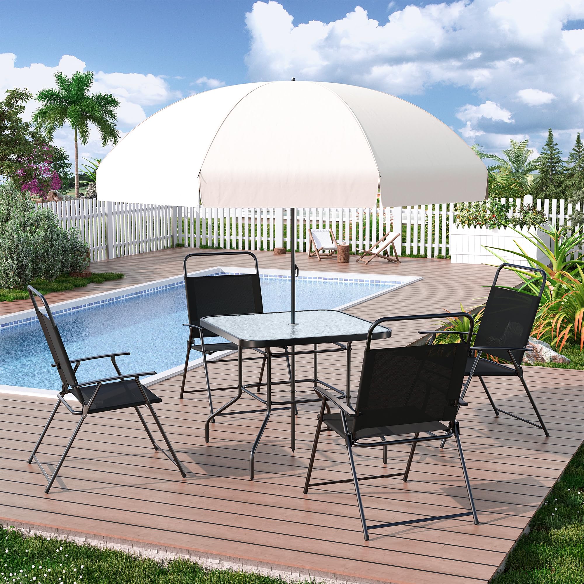 6 Piece Patio Table and Chairs Set with Umbrella