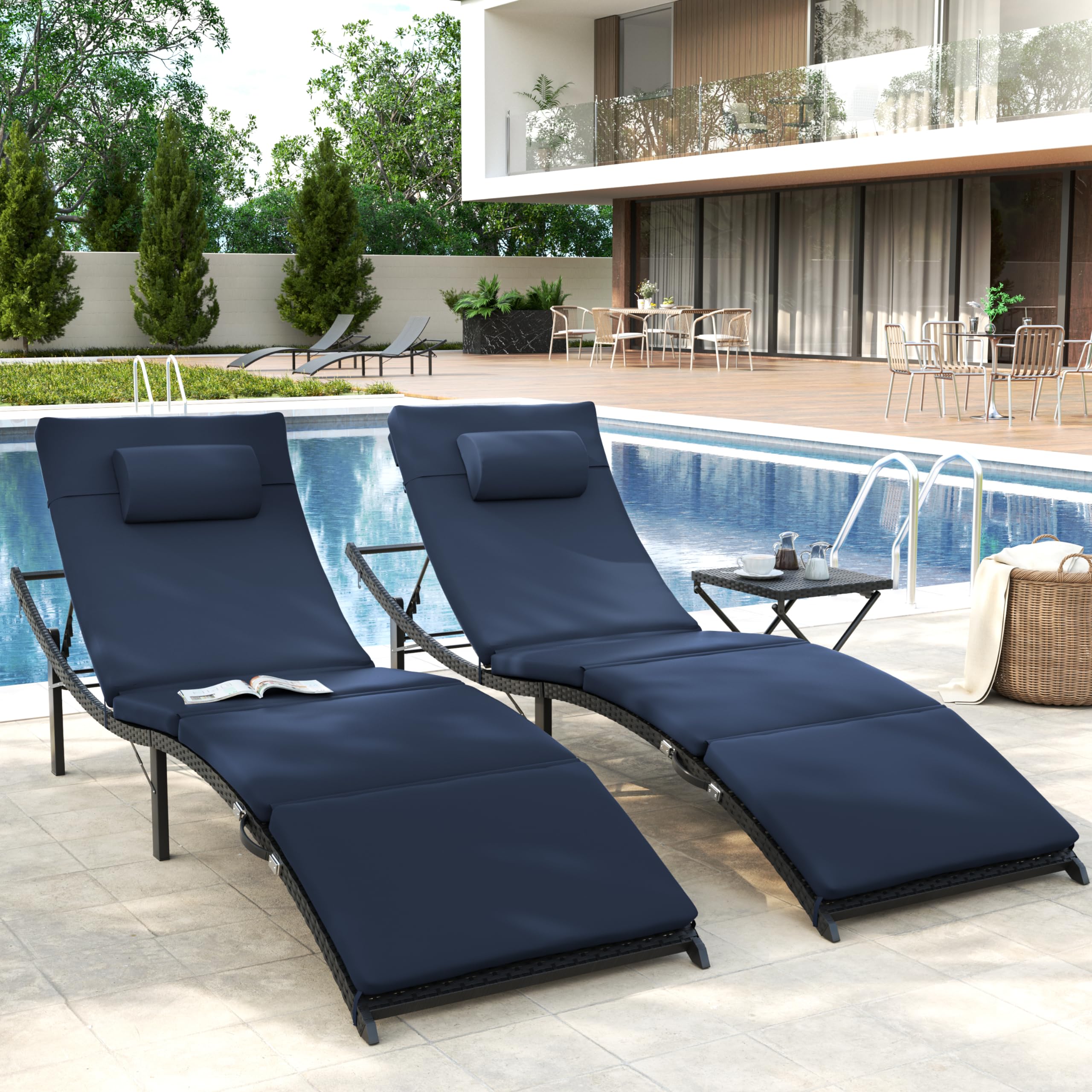 Lounge Chairs for Outside 3 Pieces Patio Chaise Lounge w Sponge Cushion