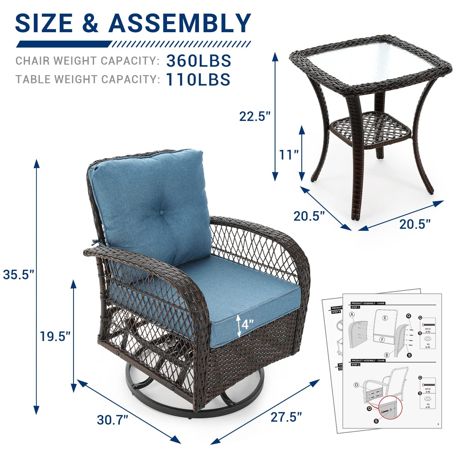 B0C1S3W8JC 3 Pieces Patio Furniture Set