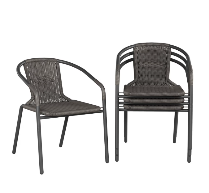 UDPATIO Rattan Outdoor Dining Chairs Set of 4, Wicker Stackable Patio Chairs, for Indoor Restaurant Porch, Grey