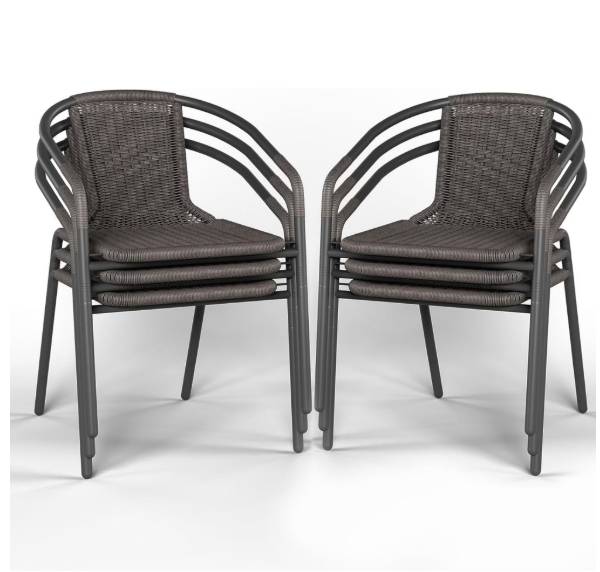 UDPATIO Rattan Outdoor Dining Chairs Set of 6, Wicker Stackable Patio Chairs, for Indoor Restaurant Porch, Grey