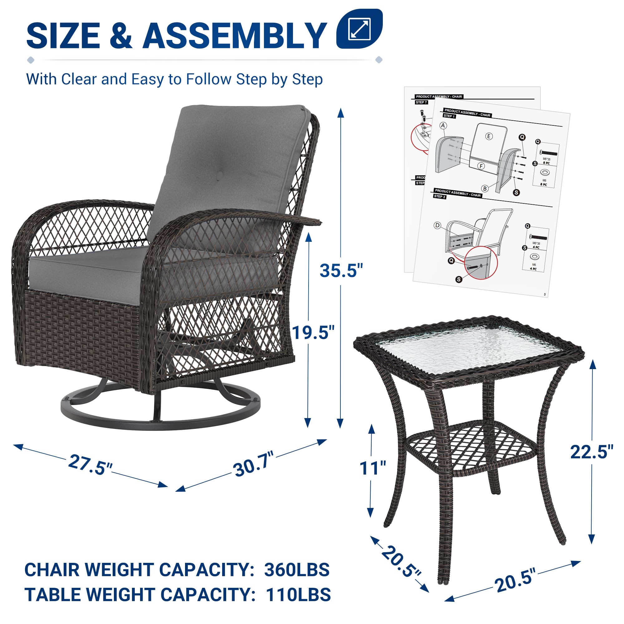 B0C1S3W8JC 3 Pieces Patio Furniture Set