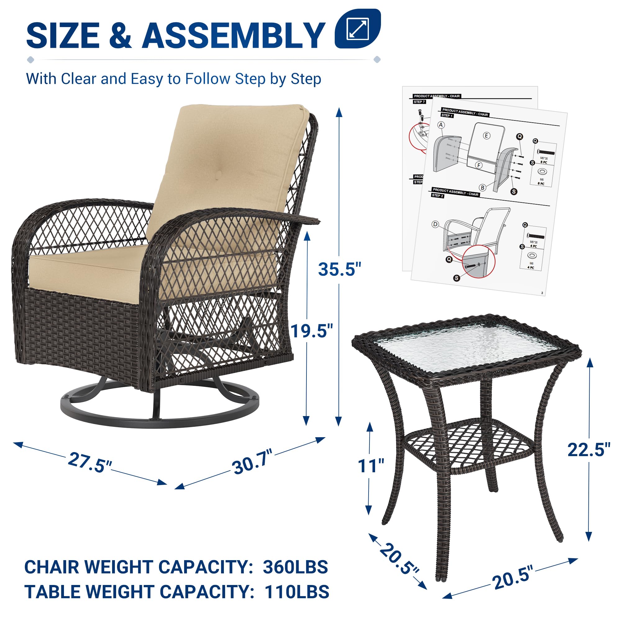 B0C1S3W8JC 3 Pieces Patio Furniture Set