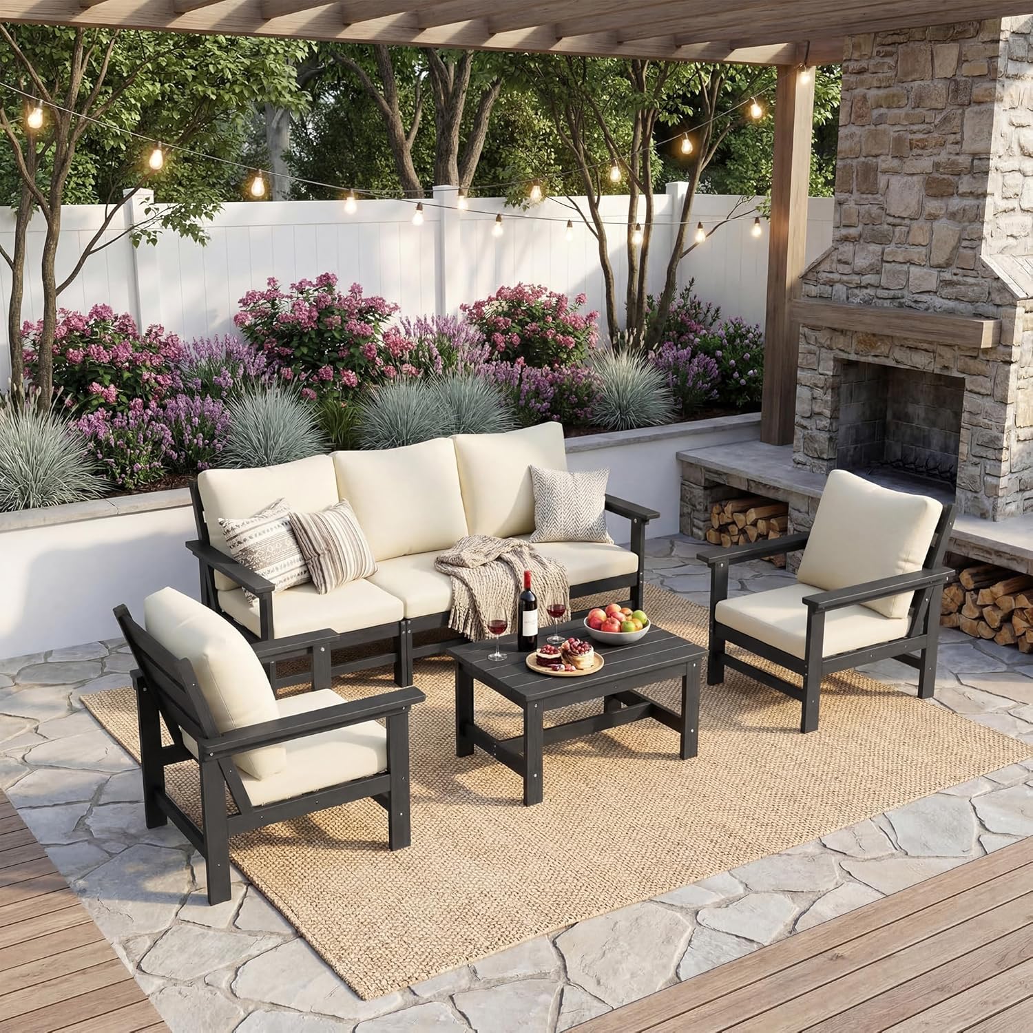 UDPATIO 6 Pieces Patio Furniture Sets HDPE Outdoor Furnitue Modular Sofa Set with Cushion All Weather Conversation Set for Deck Yard Garden Poolside