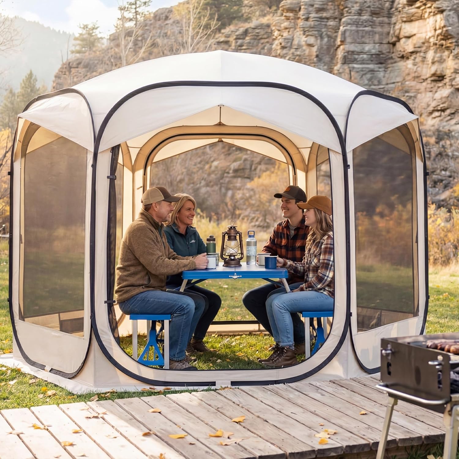Upgraded Pop Up Screen House Tent with Waterproof Removable Privacy Wind Cloths 10x10 FT Portable Instant Canopy Tent with Carry Bag UV Protection Outdoor Gazebo for Patio Backyard Camping Deck Beach