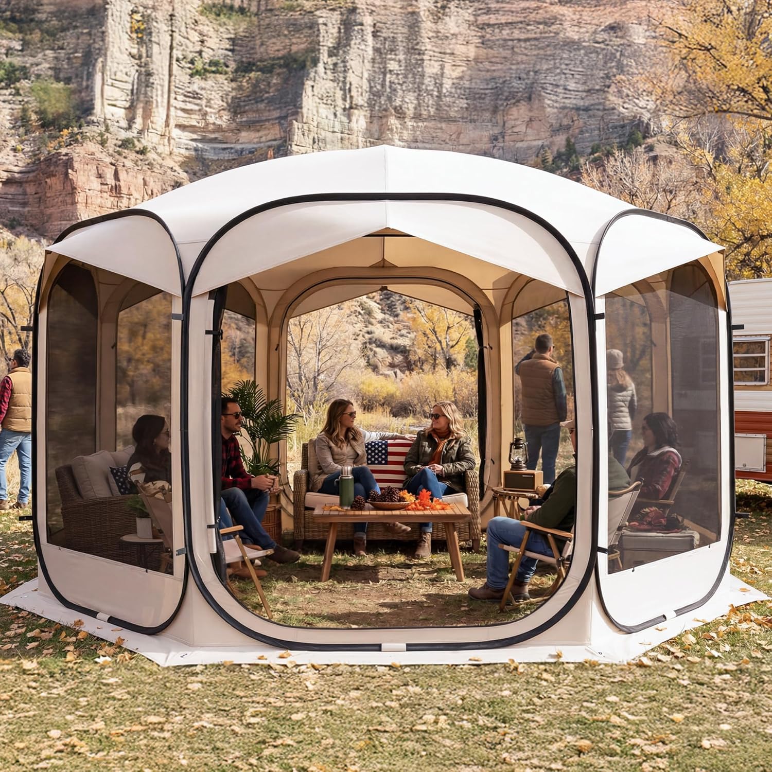 Upgraded Pop Up Screen House Tent with Waterproof Removable Privacy Wind Cloths 12x12 FT Portable Instant Canopy Tent with Carry Bag UV Protection Outdoor Gazebo for Patio Backyard Camping Deck Beach