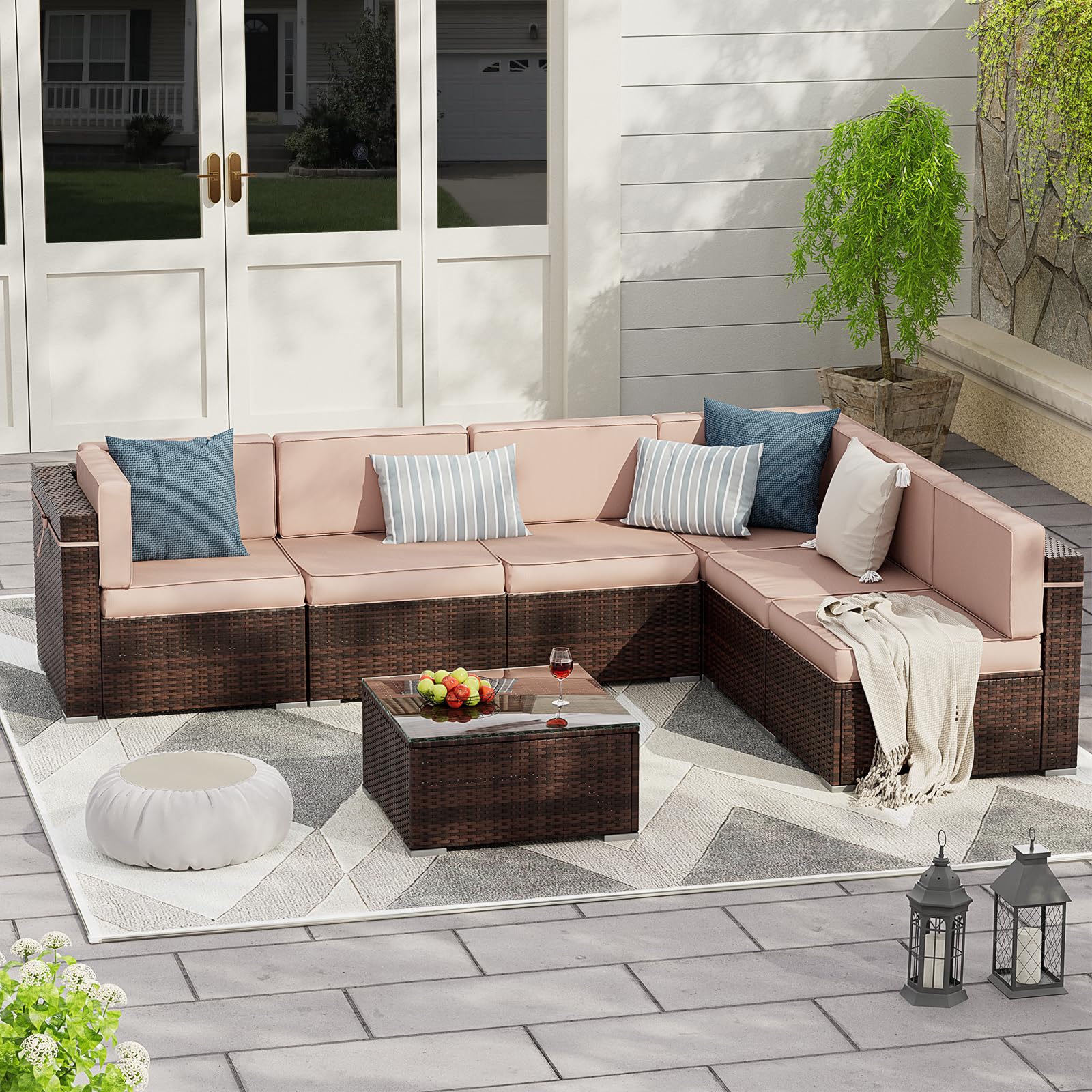 8 Piece Patio Furniture Sets with Gas Fire Pit Table