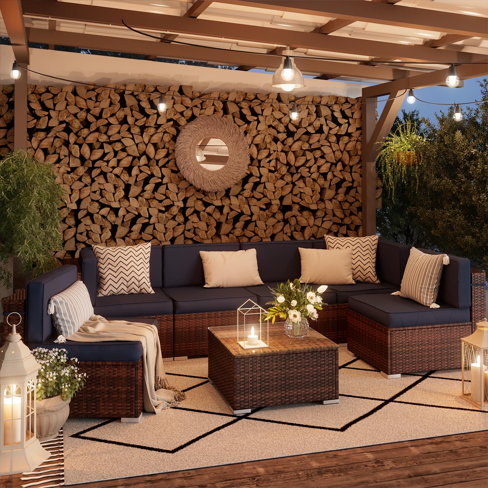 8 Piece Patio Furniture Sets with Gas Fire Pit Table