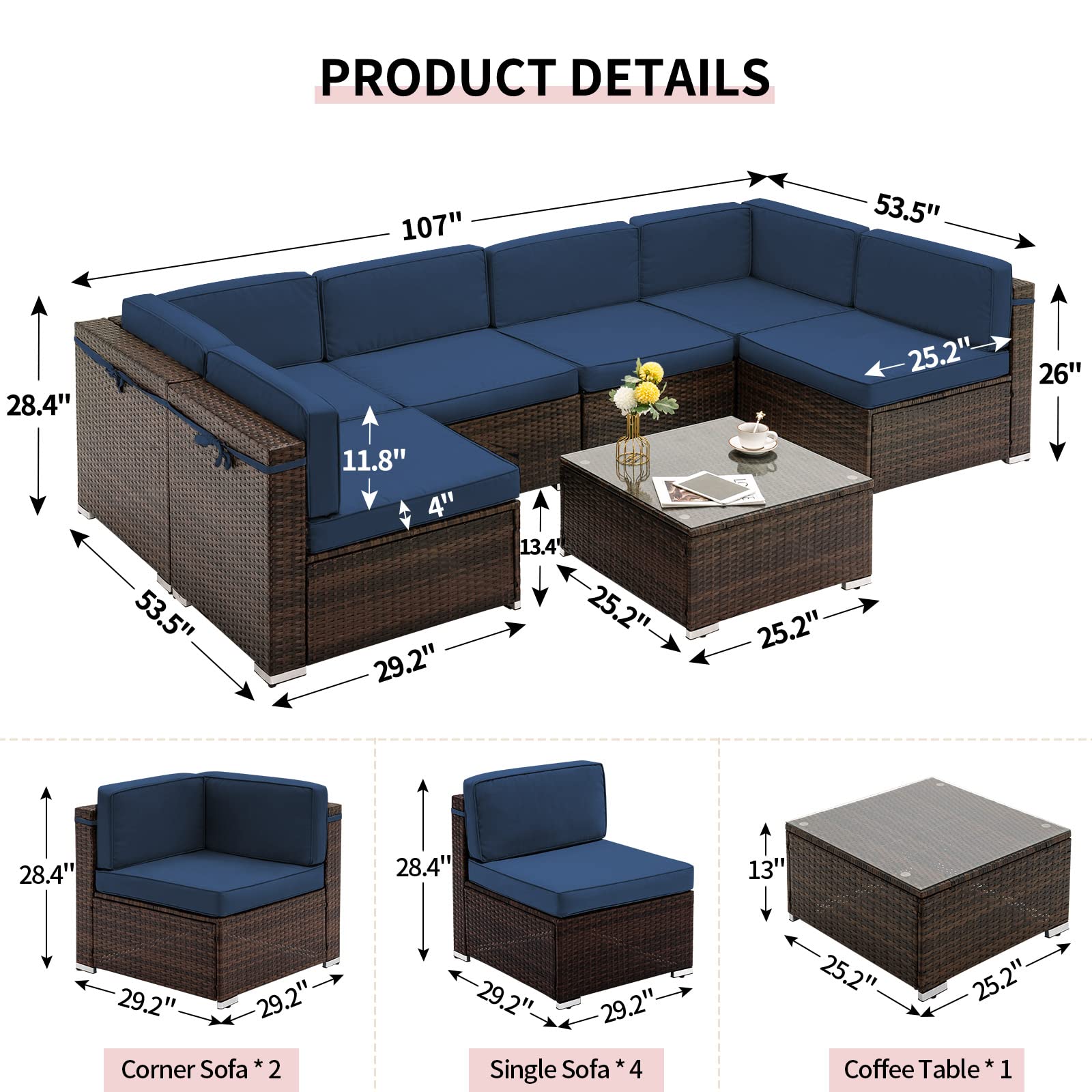 8 Piece Patio Furniture Sets with Gas Fire Pit Table