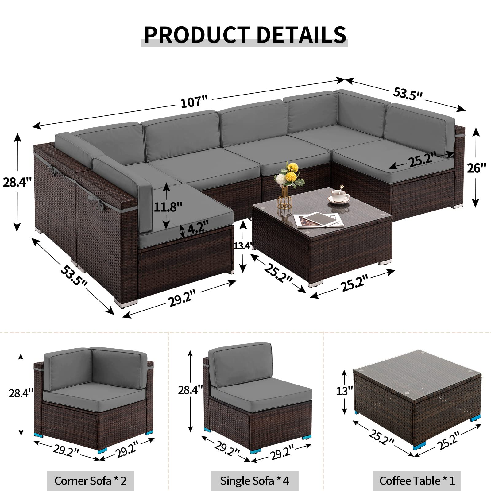 8 Piece Patio Furniture Sets with Gas Fire Pit Table