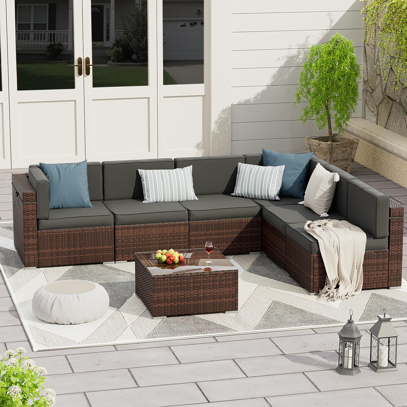 8 Piece Patio Furniture Sets with Gas Fire Pit Table