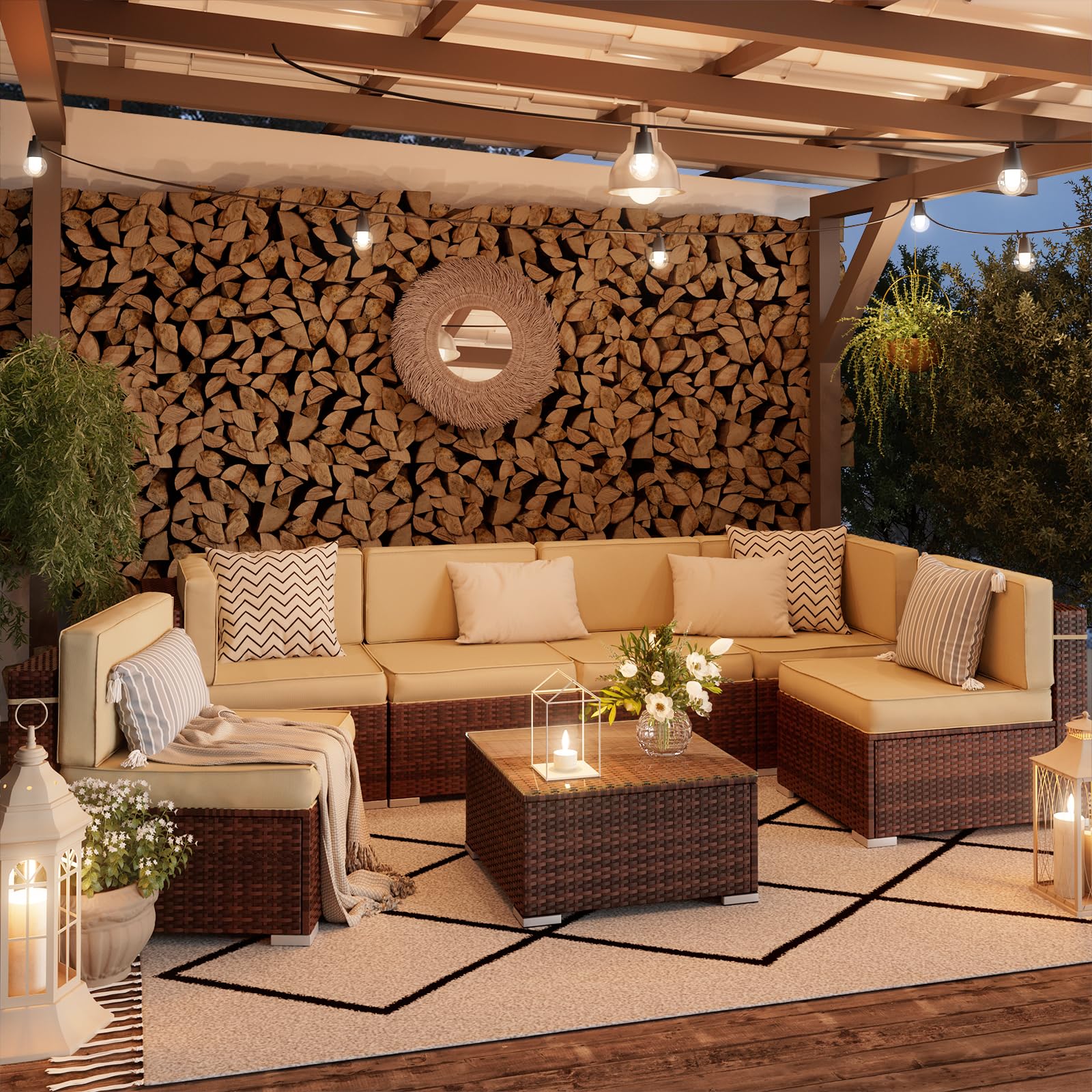 8 Piece Patio Furniture Sets with Gas Fire Pit Table