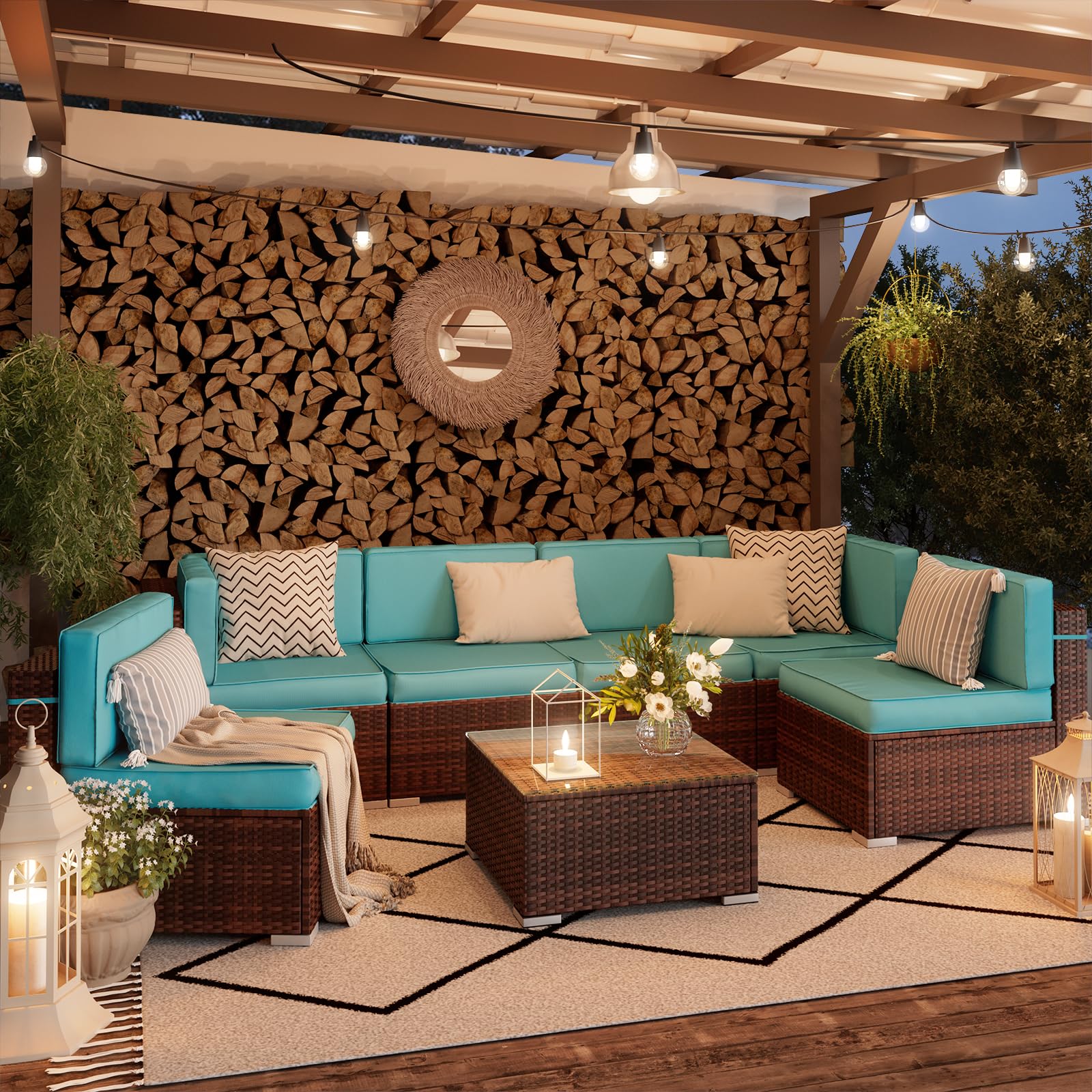 8 Piece Patio Furniture Sets with Gas Fire Pit Table