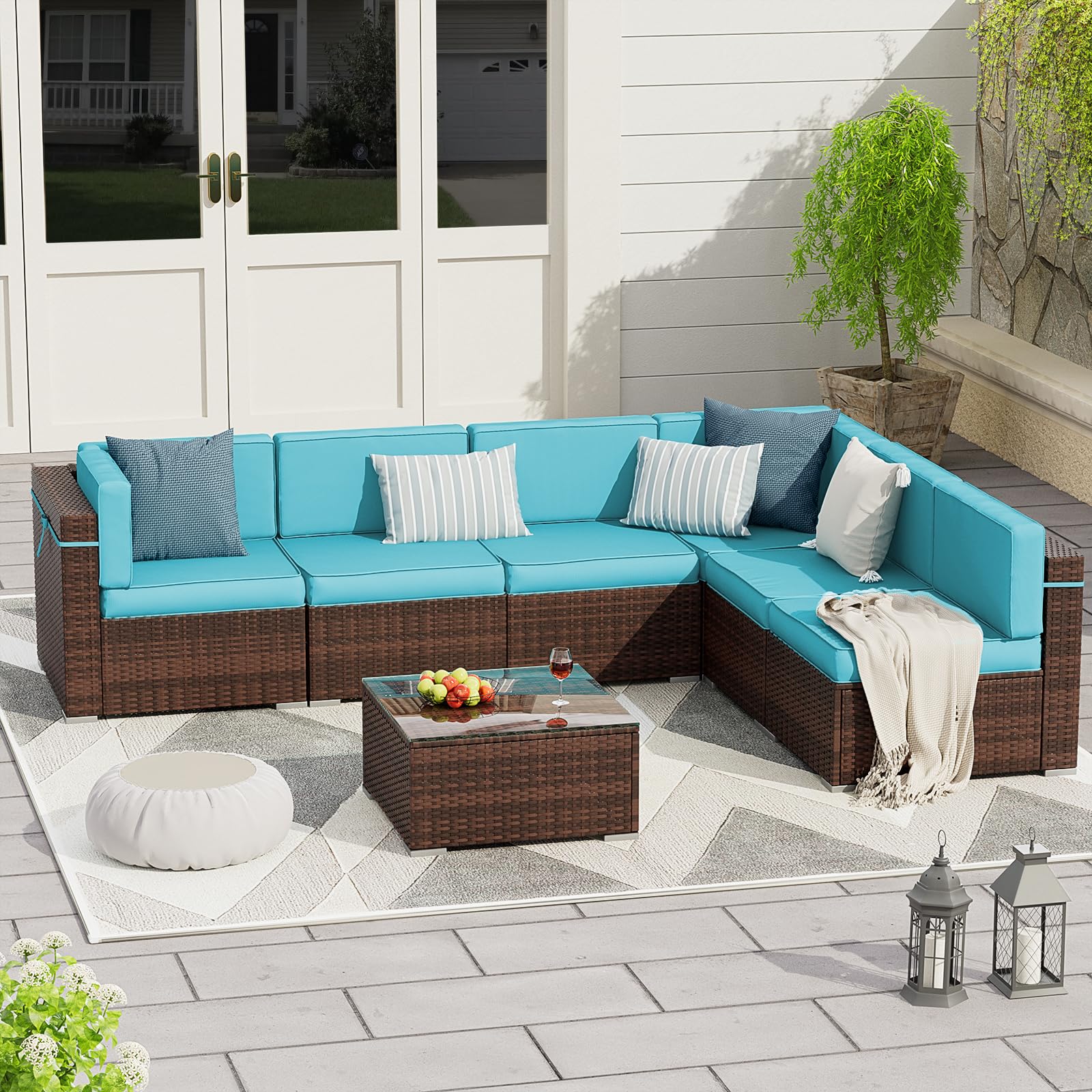 8 Piece Patio Furniture Sets with Gas Fire Pit Table