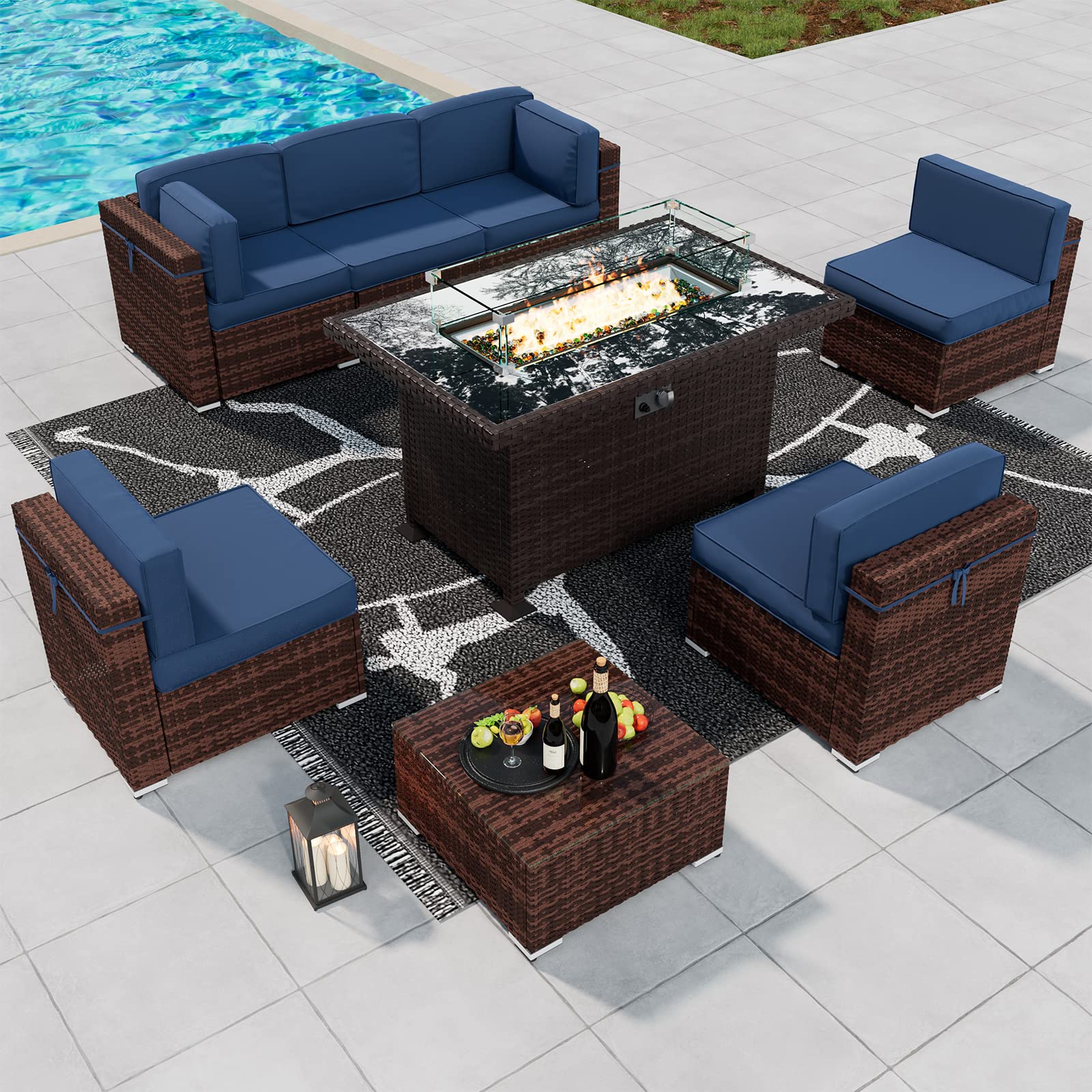 8 Piece Patio Furniture Sets with Gas Fire Pit Table