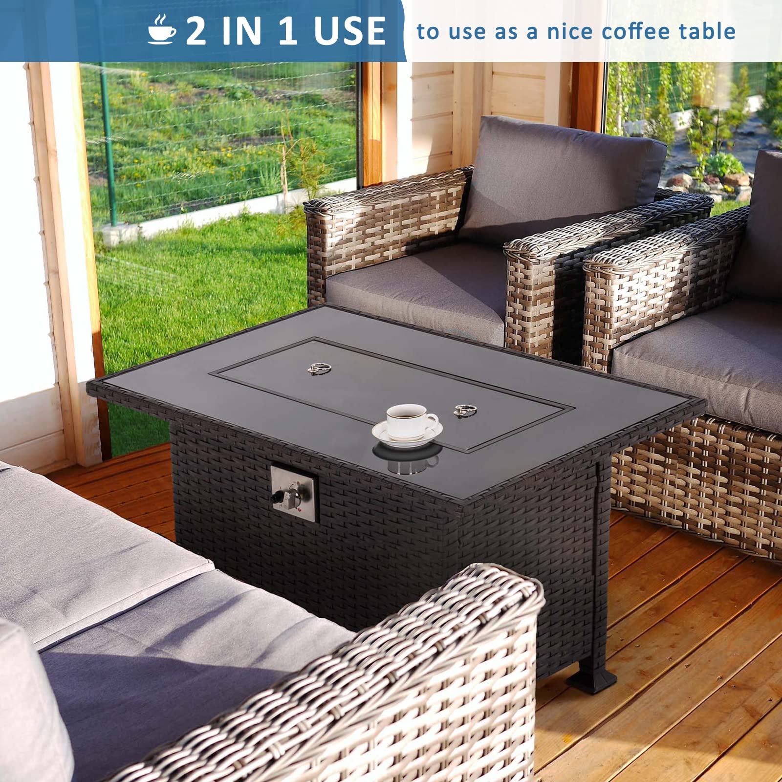 8 Piece Patio Furniture Sets with Gas Fire Pit Table