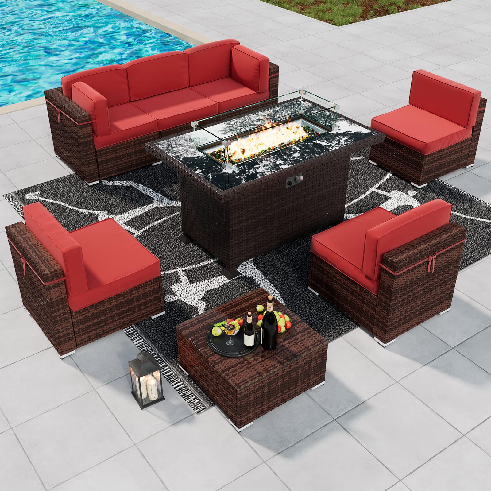 8 Piece Patio Furniture Sets with Gas Fire Pit Table