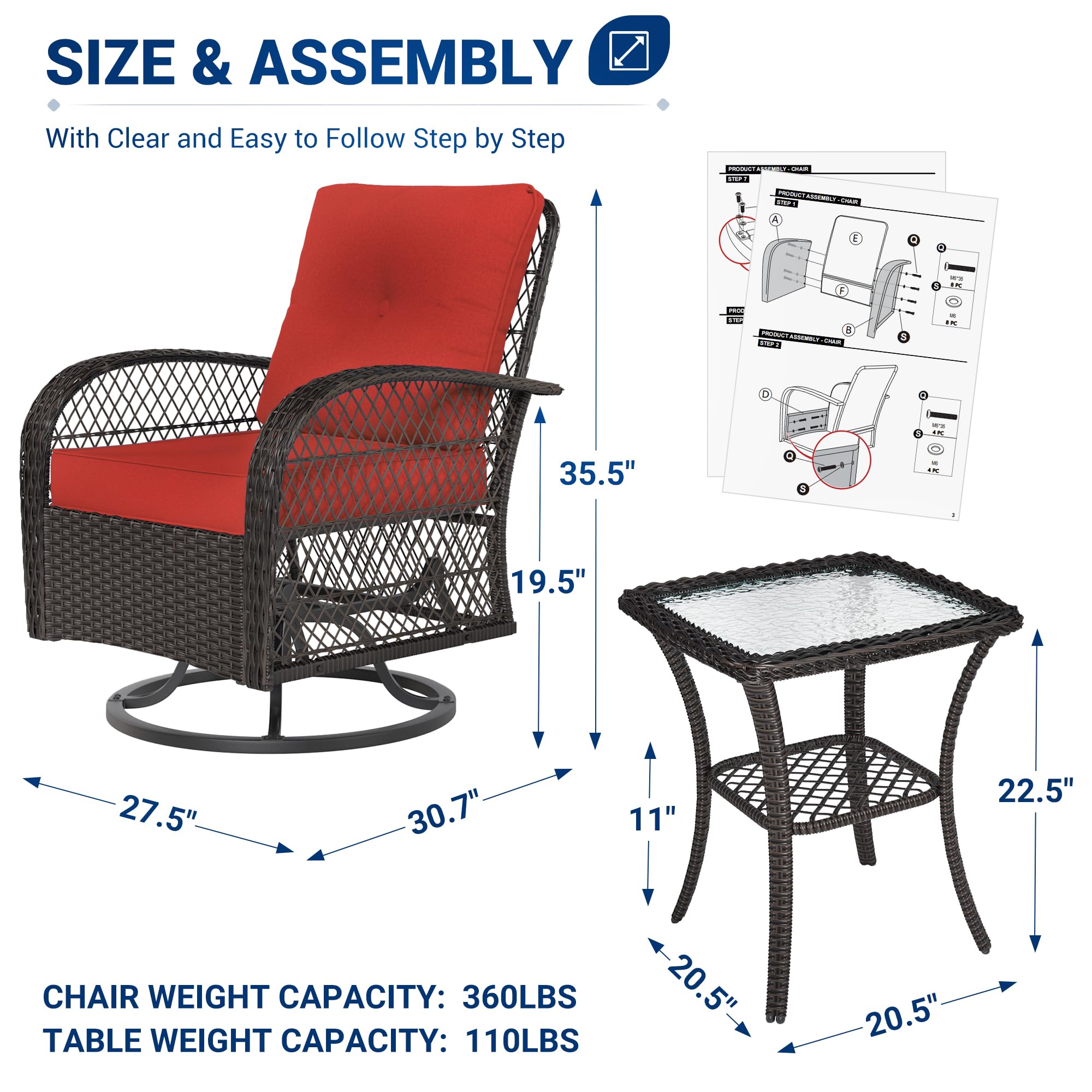 B0C1S3W8JC 3 Pieces Patio Furniture Set