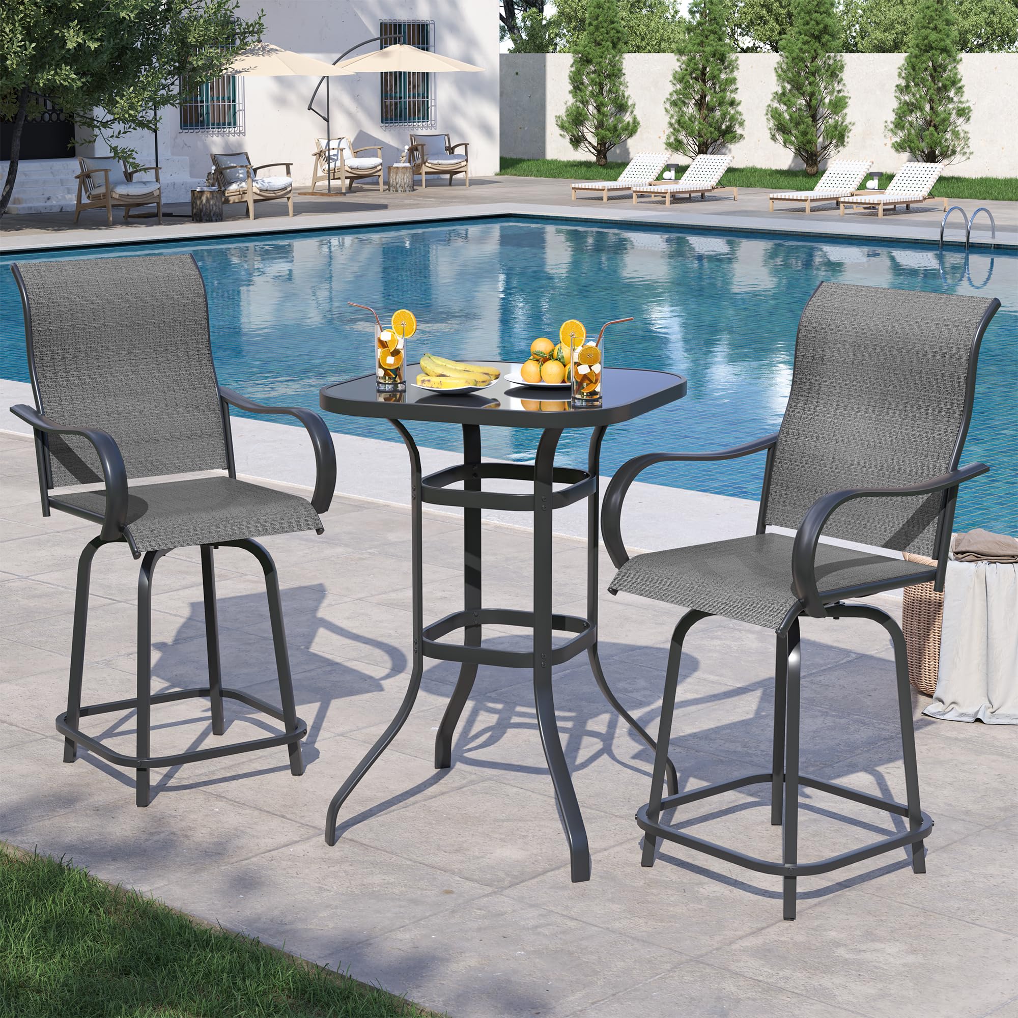 Patio Swivel Bar Stools Set of 3