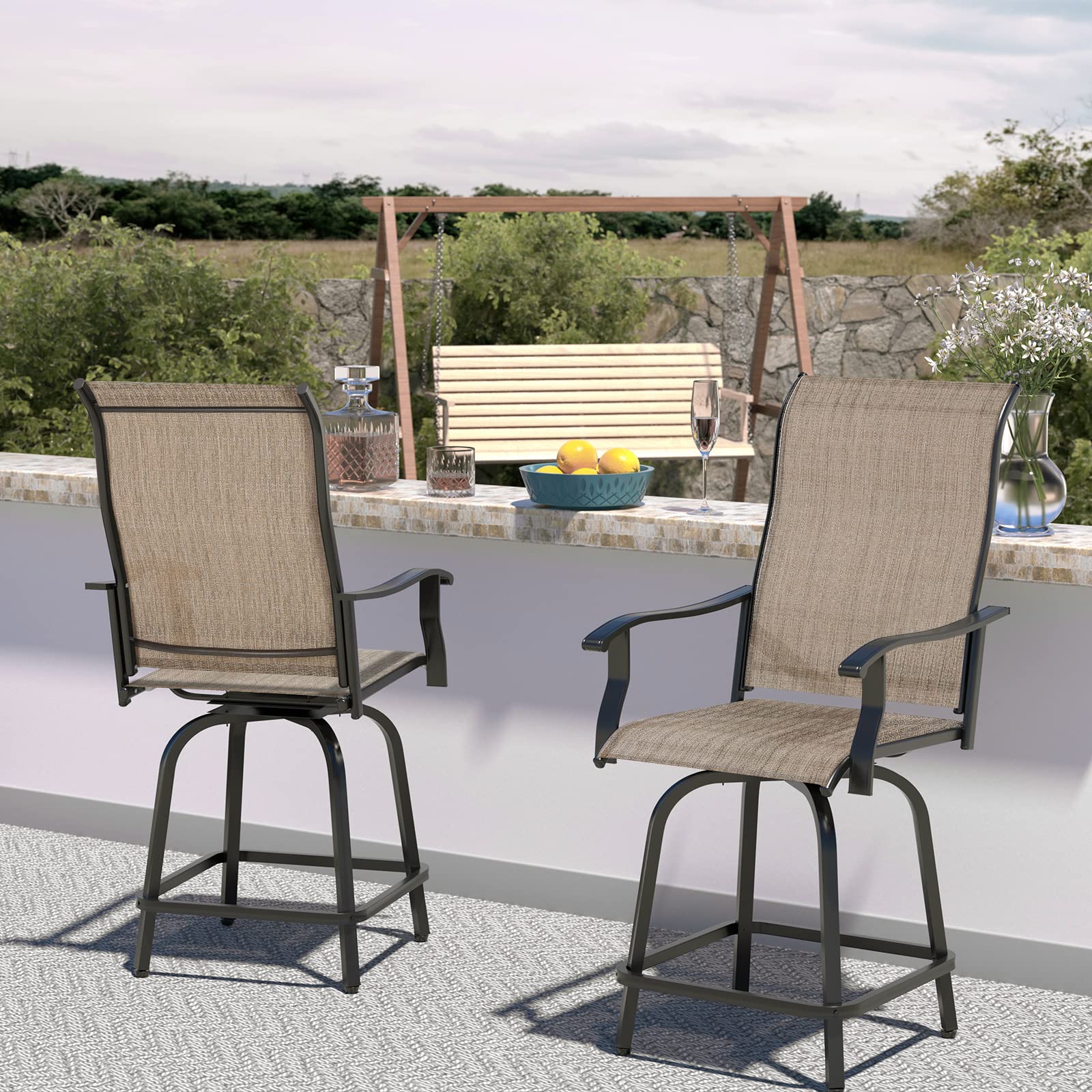 Patio Swivel Bar Stools Set of 3