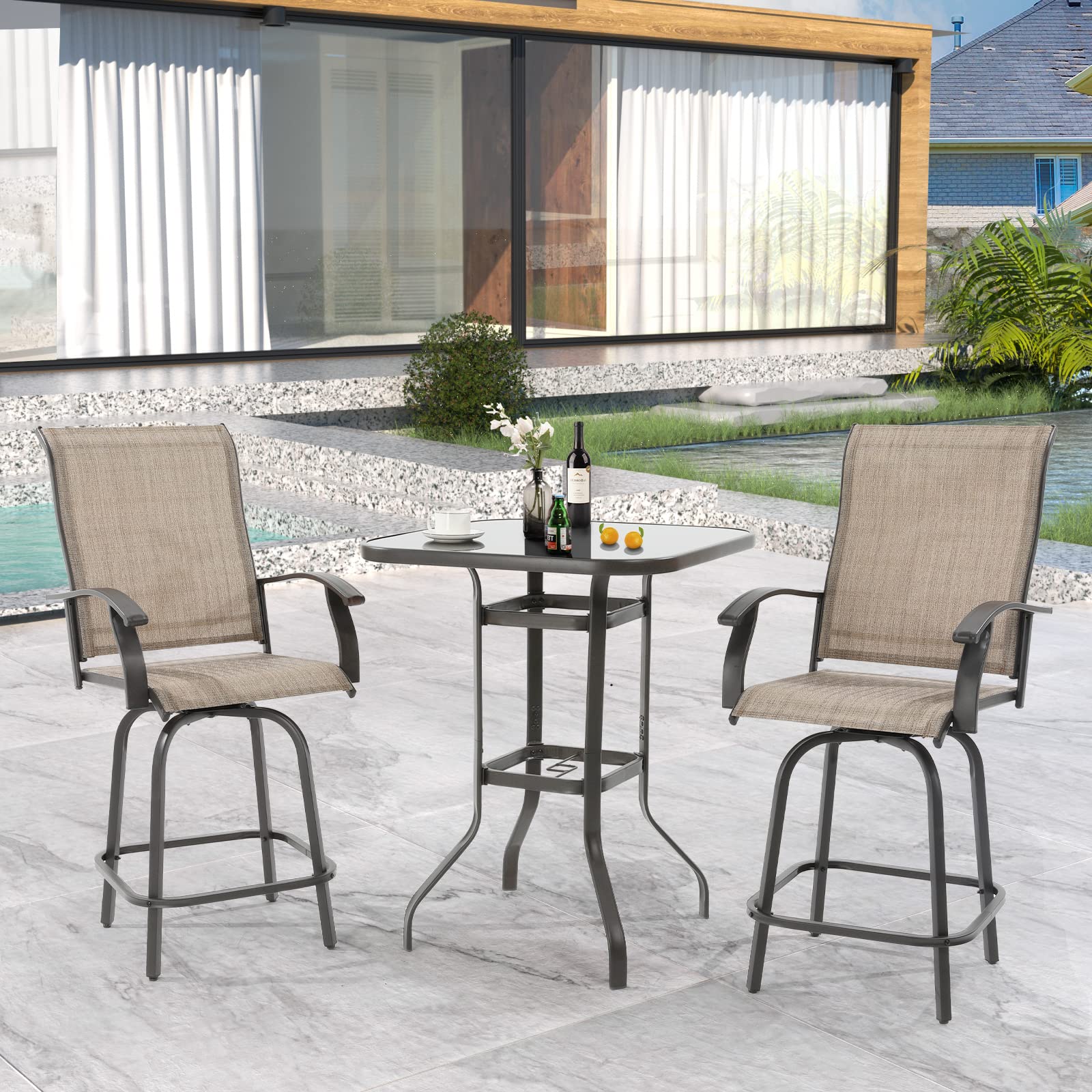 Patio Swivel Bar Stools Set of 3