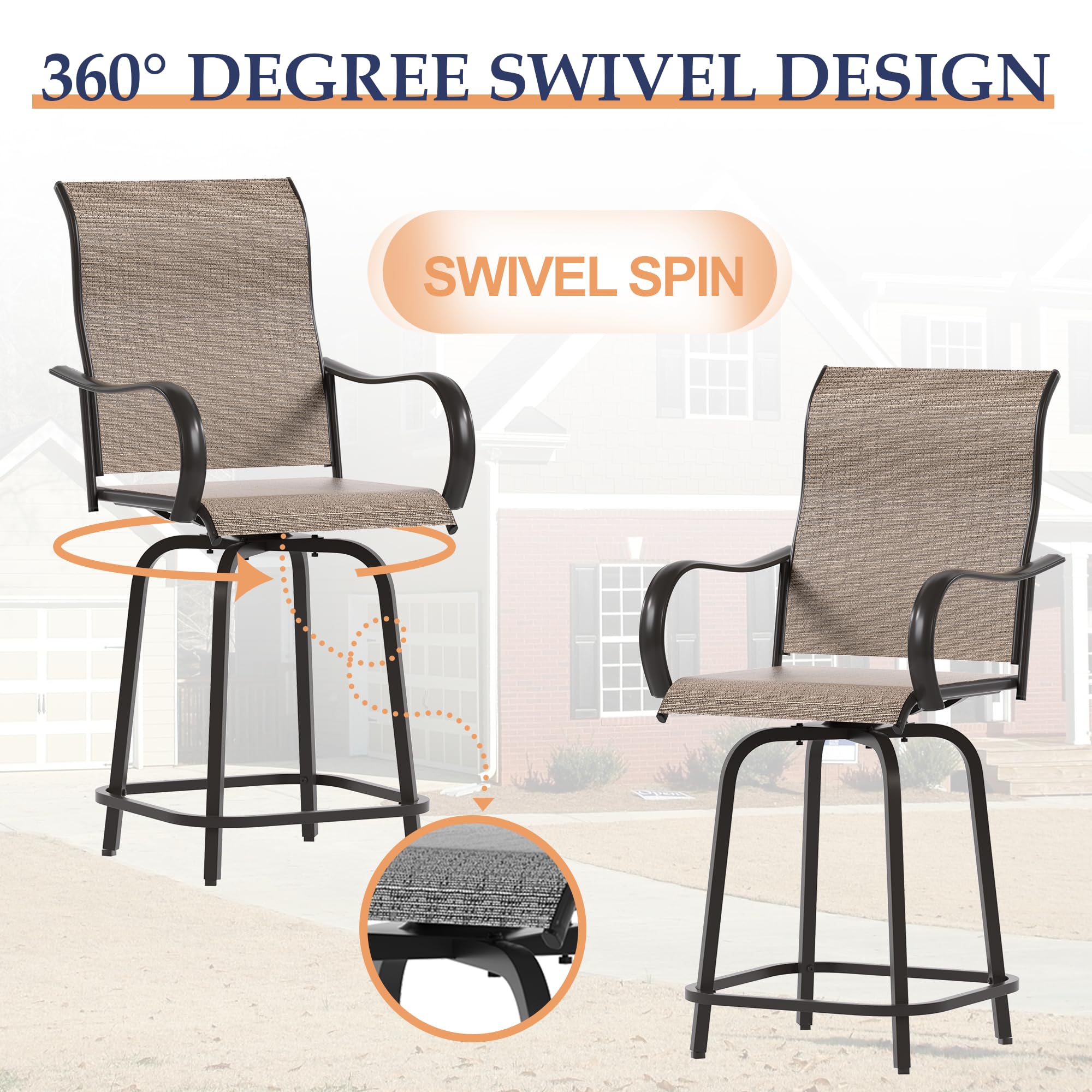 Patio Swivel Bar Stools Set of 3