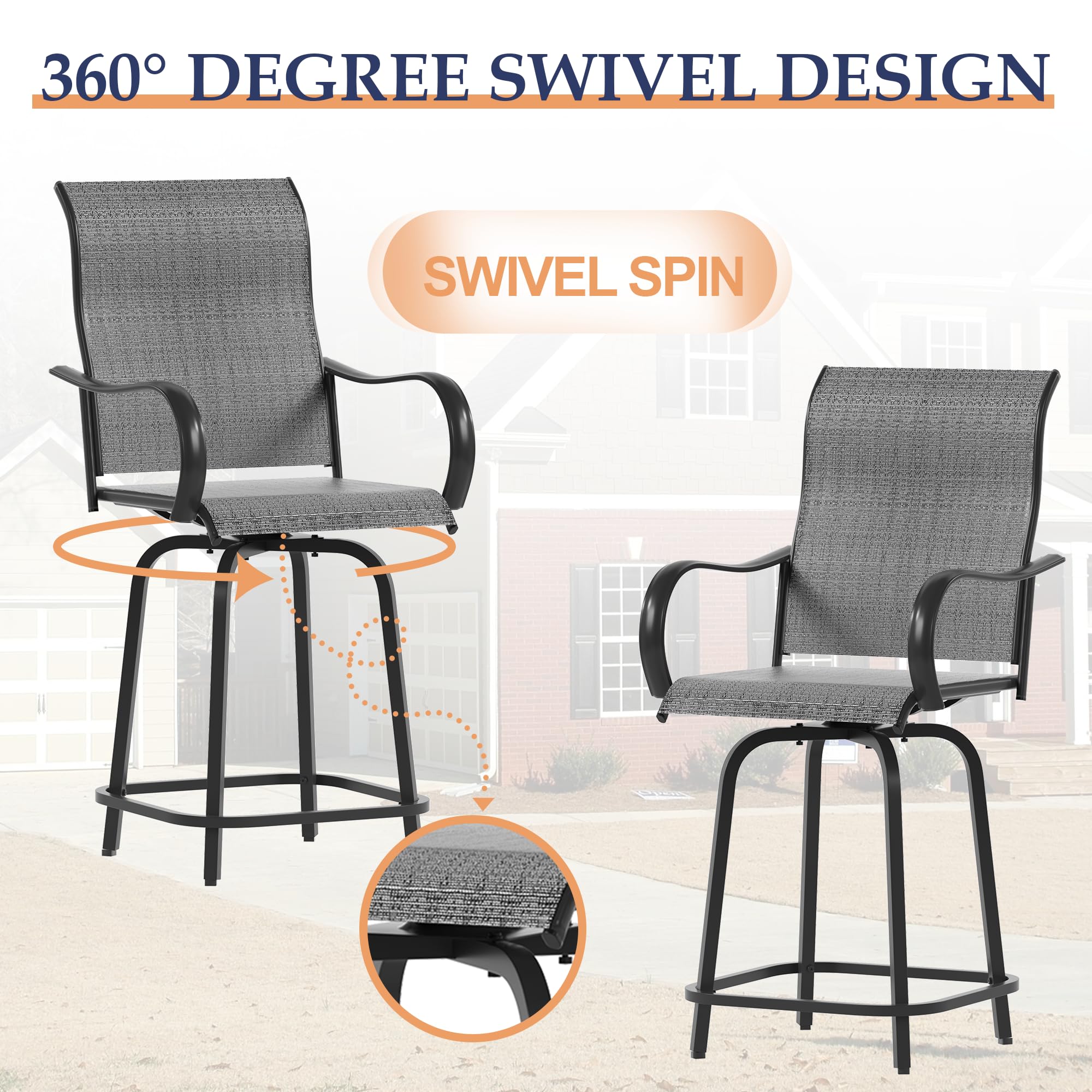 Patio Swivel Bar Stools Set of 3