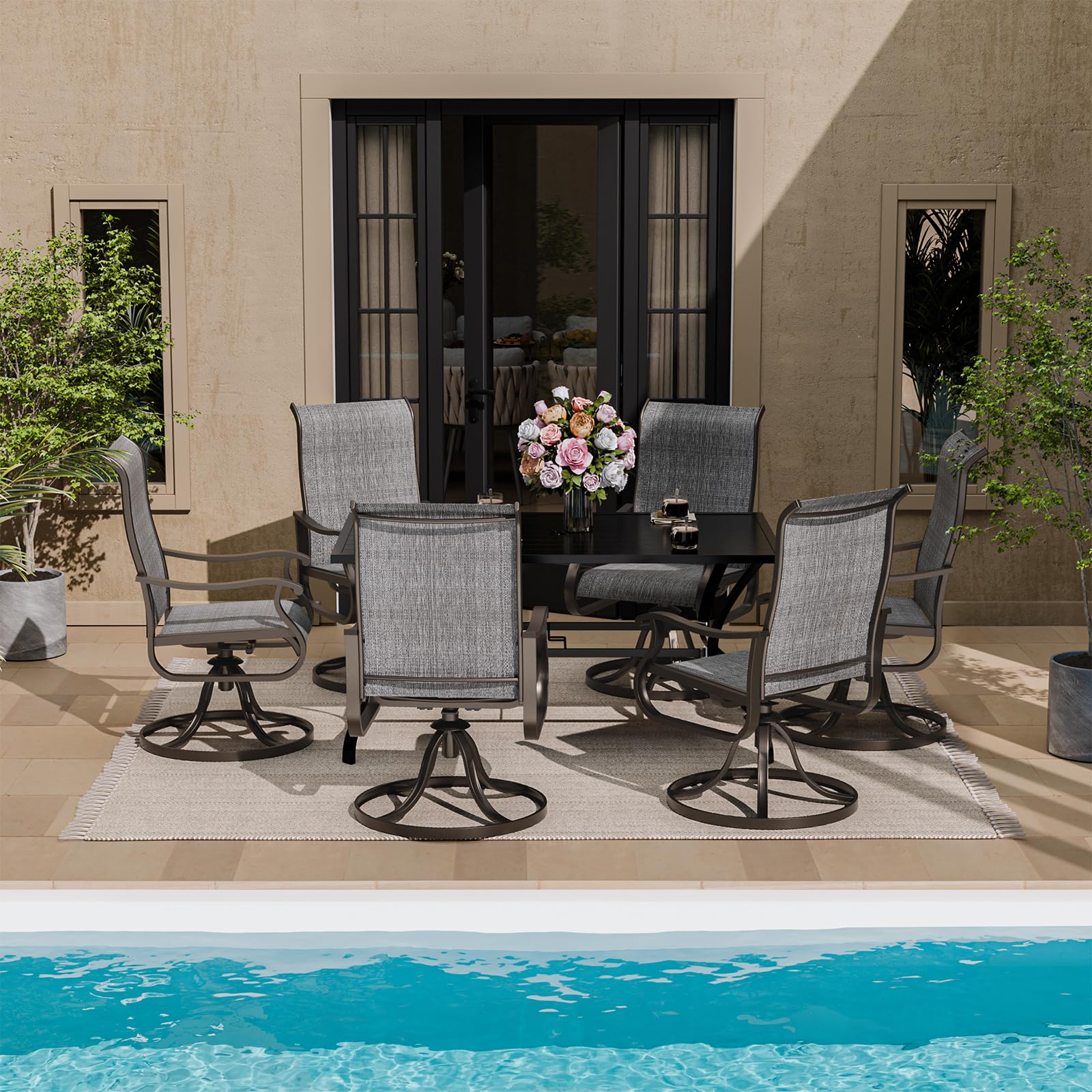 Patio Swivel Dining Chairs Set of 2, Outdoor Dining Chairs High Back