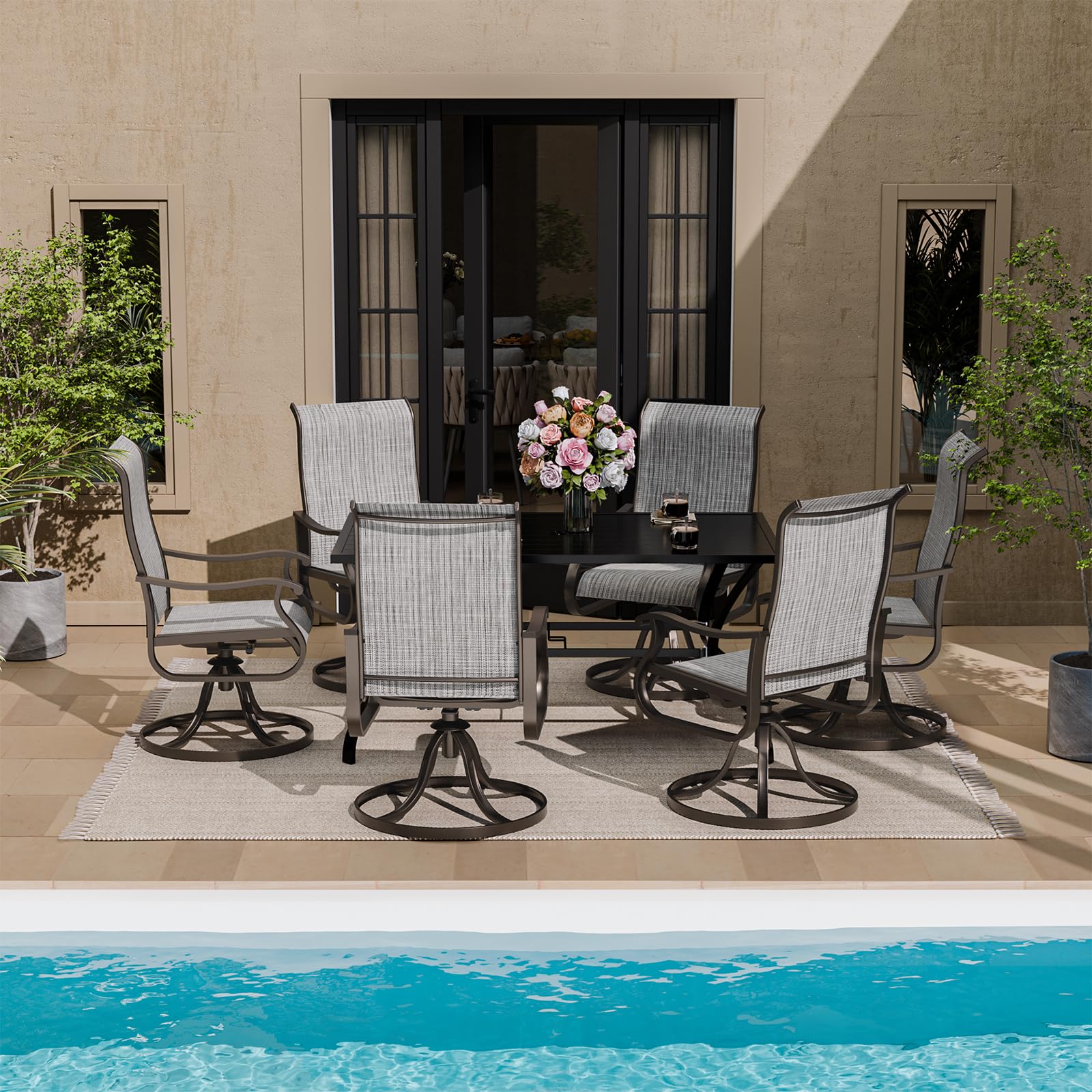 Patio Swivel Dining Chairs Set of 2, Outdoor Dining Chairs High Back