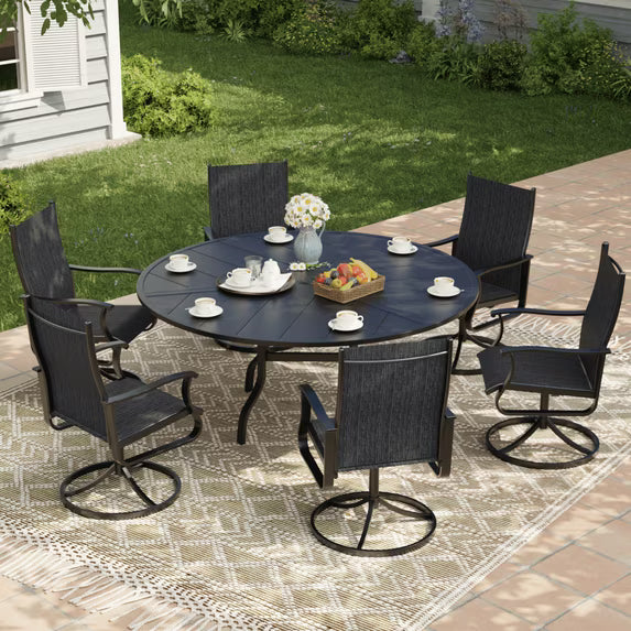 UDPATIO 7-Piece Outdoor Swivel Bistro Set, 360° Swivel Patio Chairs with 51" Round Metal Table with Umbrella Hole, All Weather Dining Set for Backyard Balcony, Dark Grey